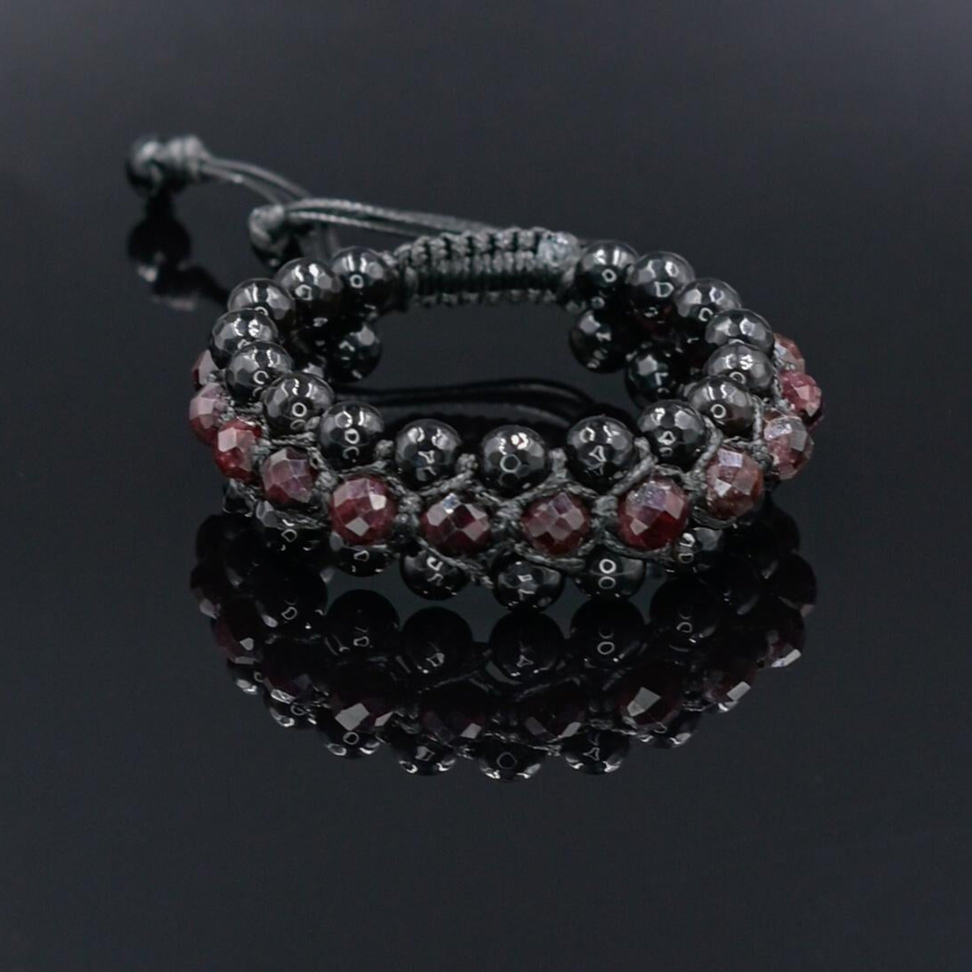 Men's Red Garnet Agate Protection Stone Bracelet, Gift for Men, Triple Row Adjustable Braided Bracelet -  Shamballa Bracelet  - Gift for Father - Yoga Bracelet  - Protection Bracelet - Birthstone Bracelet - Gemstone Bracelet Men - Chakra Bracelet - Macrame Bracelet - Healing Bracelet - Valinde
