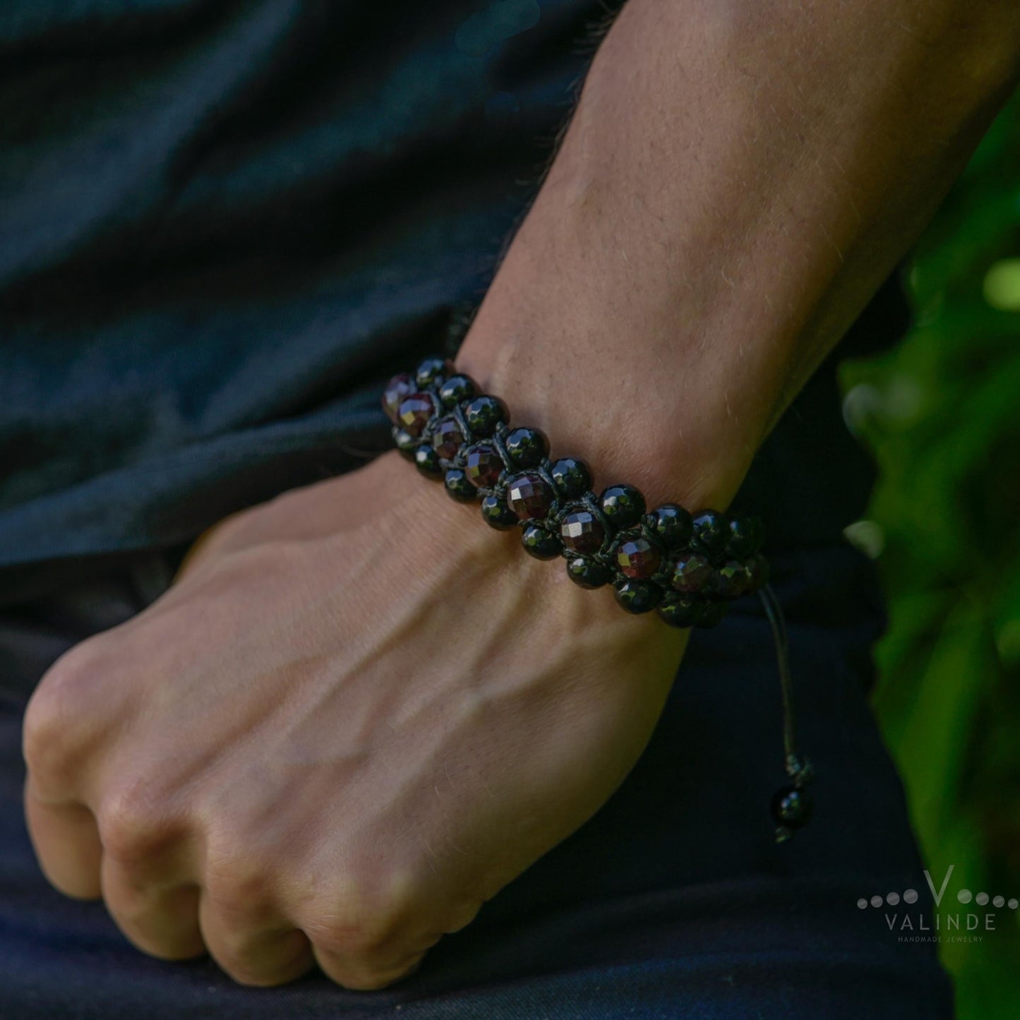 Men's Red Garnet Agate Protection Stone Bracelet, Gift for Men, Triple Row Adjustable Braided Bracelet -  Shamballa Bracelet  - Gift for Father - Yoga Bracelet  - Protection Bracelet - Birthstone Bracelet - Gemstone Bracelet Men - Chakra Bracelet - Macrame Bracelet - Healing Bracelet - Valinde
