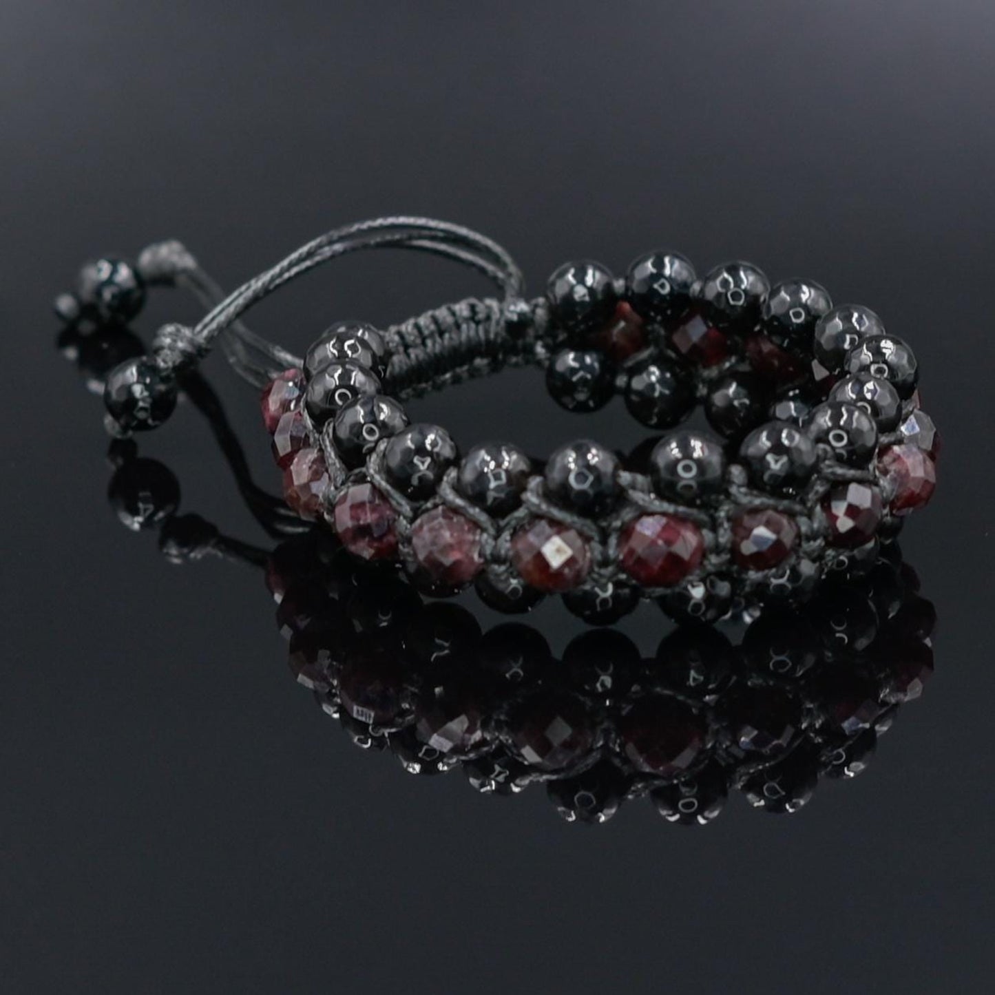 Men's Red Garnet Agate Protection Stone Bracelet, Gift for Men, Triple Row Adjustable Braided Bracelet -  Shamballa Bracelet  - Gift for Father - Yoga Bracelet  - Protection Bracelet - Birthstone Bracelet - Gemstone Bracelet Men - Chakra Bracelet - Macrame Bracelet - Healing Bracelet - Valinde
