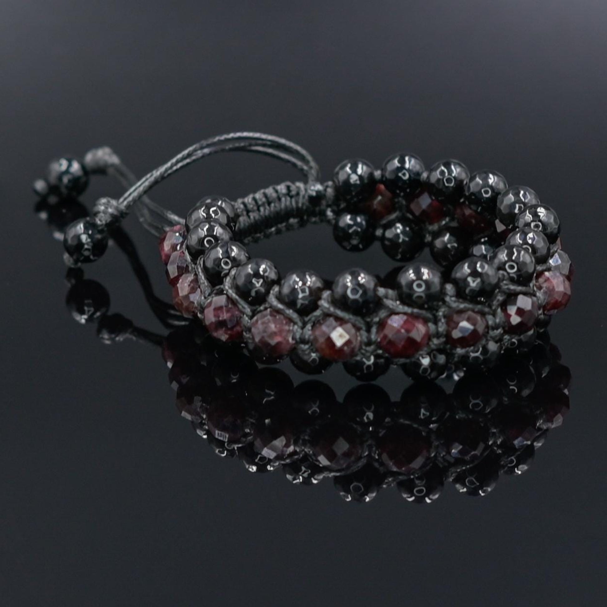 Men's Red Garnet Agate Protection Stone Bracelet, Gift for Men, Triple Row Adjustable Braided Bracelet -  Shamballa Bracelet  - Gift for Father - Yoga Bracelet  - Protection Bracelet - Birthstone Bracelet - Gemstone Bracelet Men - Chakra Bracelet - Macrame Bracelet - Healing Bracelet - Valinde
