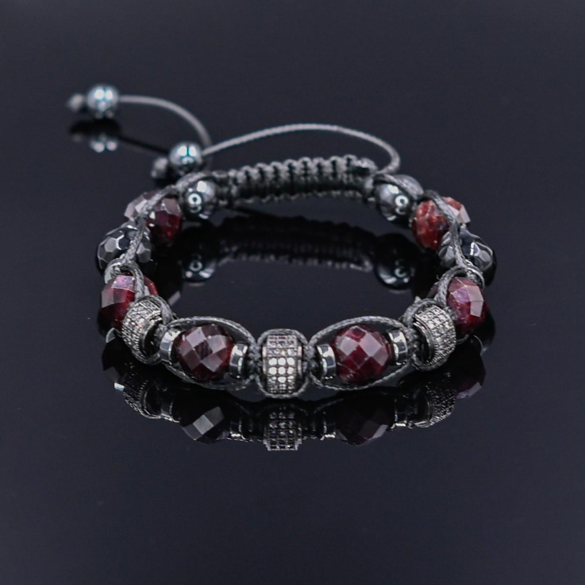 Men's Red Garnet Agate Hematite Gemstone Beaded Bracelet, Adjustable Macrame Bracelet, Gift for Men, Gift for Him, CZ Bracelet - Shamballa Bracelet - Mantra Bracelet  -  Yoga Bracelet -  Birthstone Bracelet - Gemstone Bracelet Men - Chakra Bracelet - Macrame Bracelet - Healing Bracelet - Gift for Father - Gift For Men - Valinde
