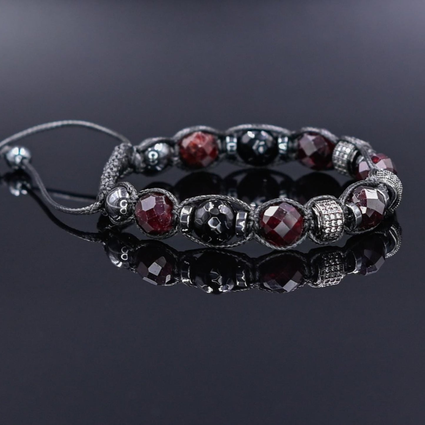 Men's Red Garnet Agate Hematite Gemstone Beaded Bracelet, Adjustable Macrame Bracelet, Gift for Men, Gift for Him, CZ Bracelet - Shamballa Bracelet - Mantra Bracelet  -  Yoga Bracelet -  Birthstone Bracelet - Gemstone Bracelet Men - Chakra Bracelet - Macrame Bracelet - Healing Bracelet - Gift for Father - Gift For Men - Valinde
