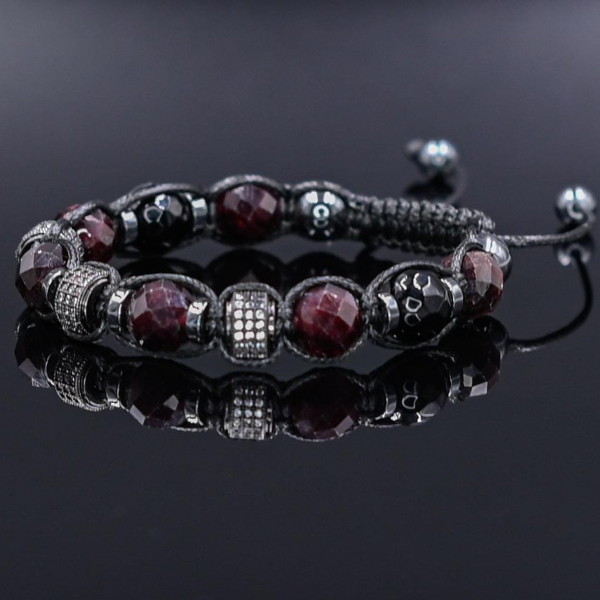 Men's Red Garnet Agate Hematite Gemstone Beaded Bracelet, Adjustable Macrame Bracelet, Gift for Men, Gift for Him, CZ Bracelet - Shamballa Bracelet - Mantra Bracelet  -  Yoga Bracelet -  Birthstone Bracelet - Gemstone Bracelet Men - Chakra Bracelet - Macrame Bracelet - Healing Bracelet - Gift for Father - Gift For Men - Valinde
