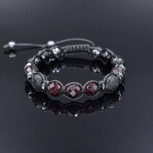 Men's Garnet Beaded Brcaelet - Black Agate & Lava Stone Bracelet - Adjustable Crystal Bracelet - Gift for Men - Macrame Bracelet for Men  - Shamballa Bracelet - Birthstone Bracelet - Gemstone Bracelet Men - Chakra Bracelet - Macrame Bracelet - Healing Bracelet - Valinde