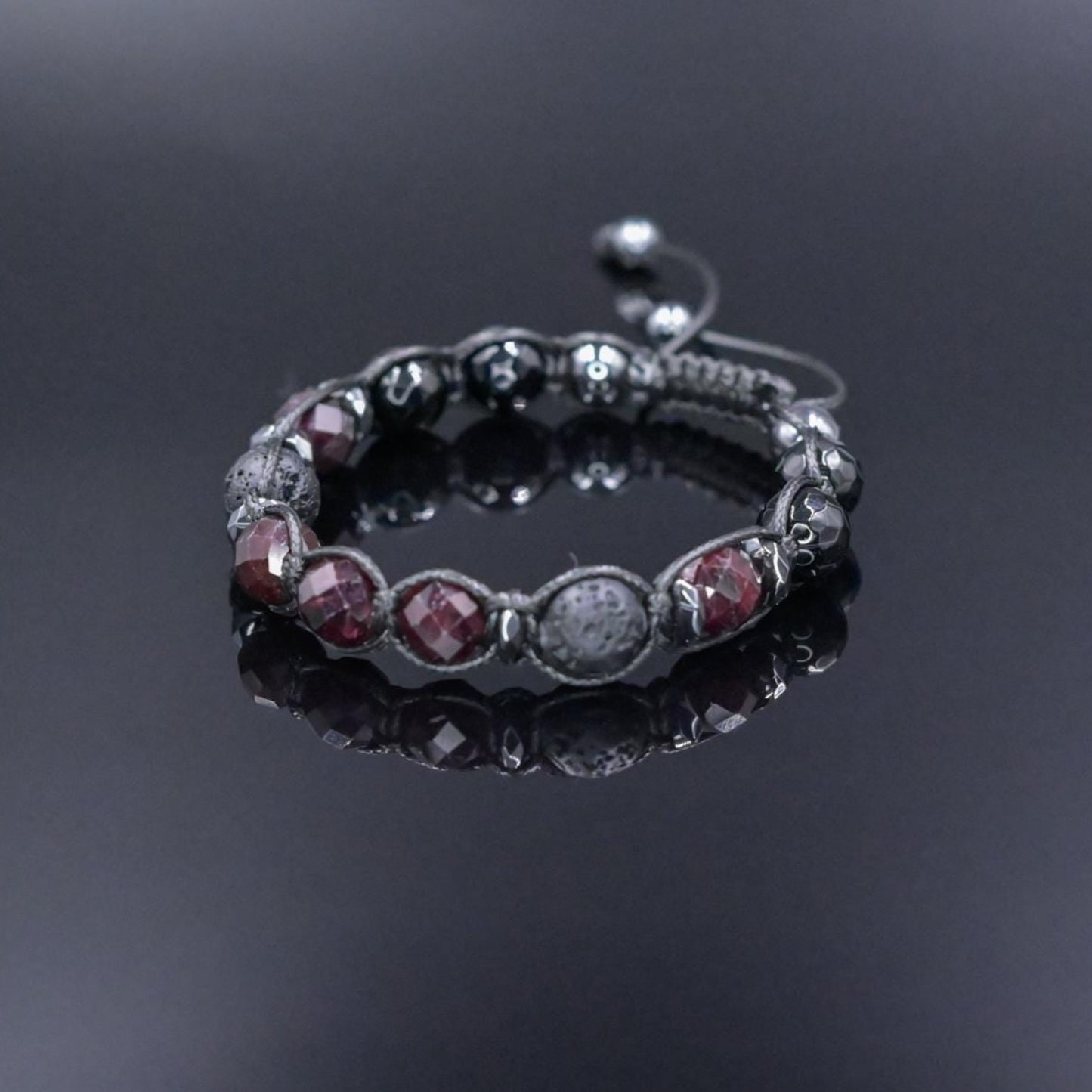 Men's Garnet Beaded Brcaelet - Black Agate & Lava Stone Bracelet - Adjustable Crystal Bracelet - Gift for Men - Macrame Bracelet for Men  - Shamballa Bracelet - Birthstone Bracelet - Gemstone Bracelet Men - Chakra Bracelet - Macrame Bracelet - Healing Bracelet - Valinde
