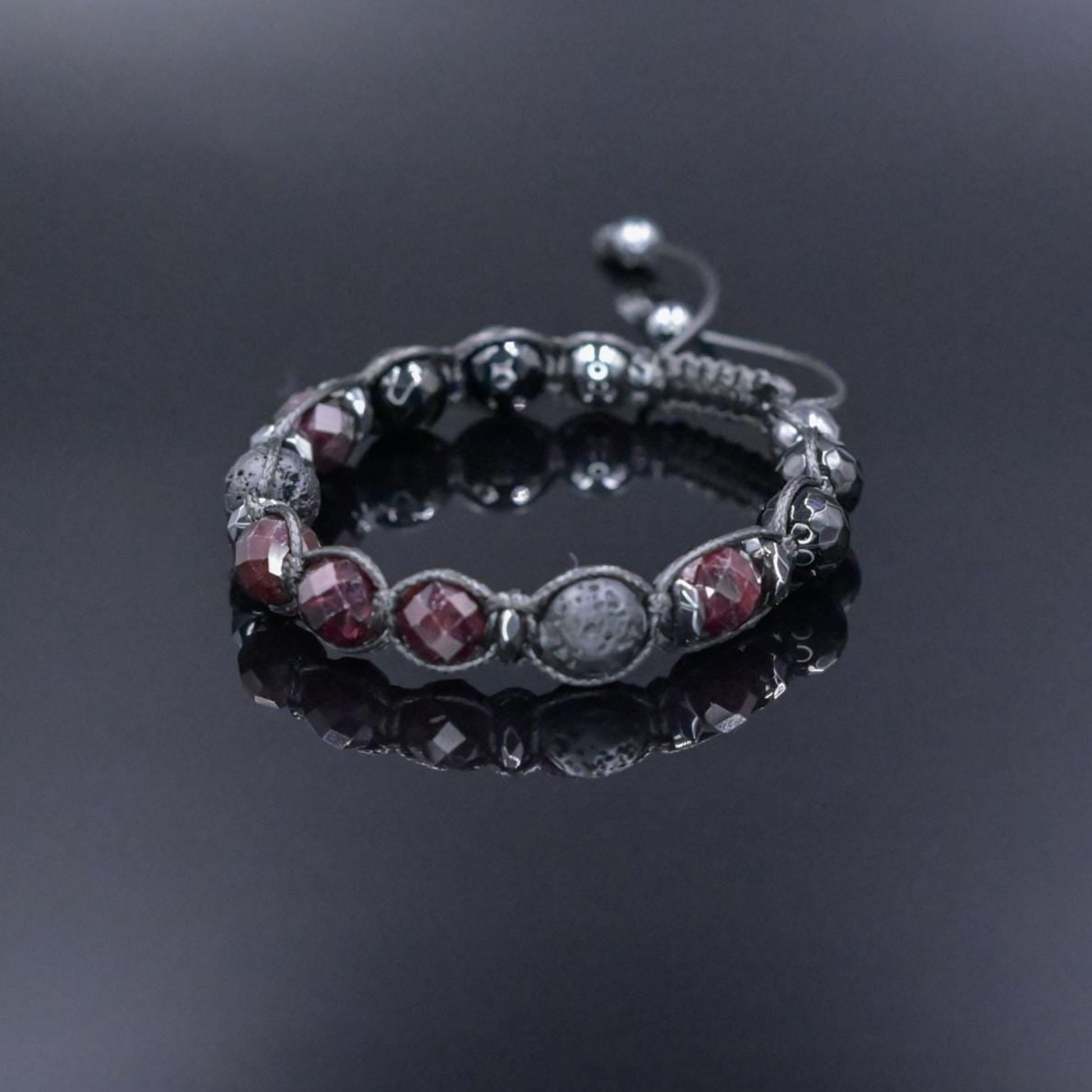 Men's Garnet Beaded Brcaelet - Black Agate & Lava Stone Bracelet - Adjustable Crystal Bracelet - Gift for Men - Macrame Bracelet for Men  - Shamballa Bracelet - Birthstone Bracelet - Gemstone Bracelet Men - Chakra Bracelet - Macrame Bracelet - Healing Bracelet - Valinde
