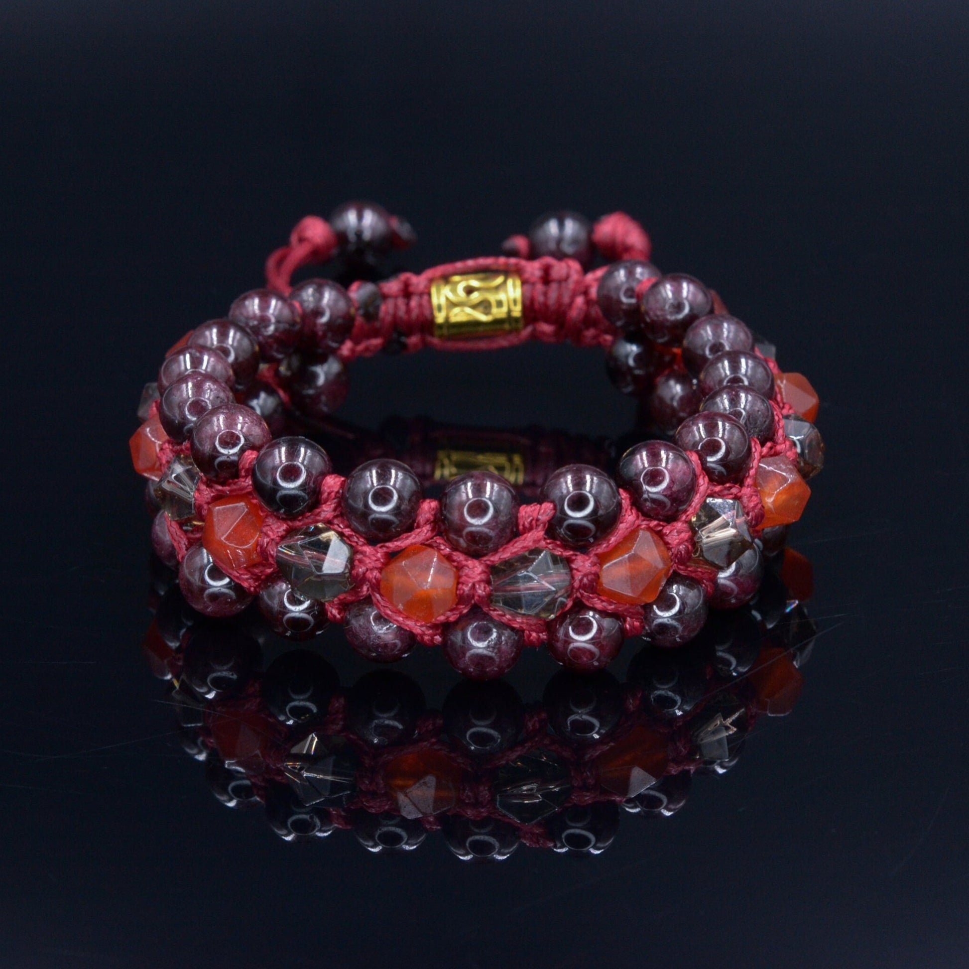 Men's Garnet 3 Row Bracelet Fire Agate Bracelet Smoky Quartz Bracelet Triple Crystal Bracelet Red Bracelet Gift for Men Macrame Bracelet  -  Shamballa Bracelet  -  Birthstone Bracelet - Gemstone Bracelet Men - Chakra Bracelet - Macrame Bracelet - Healing Bracelet - Valinde
