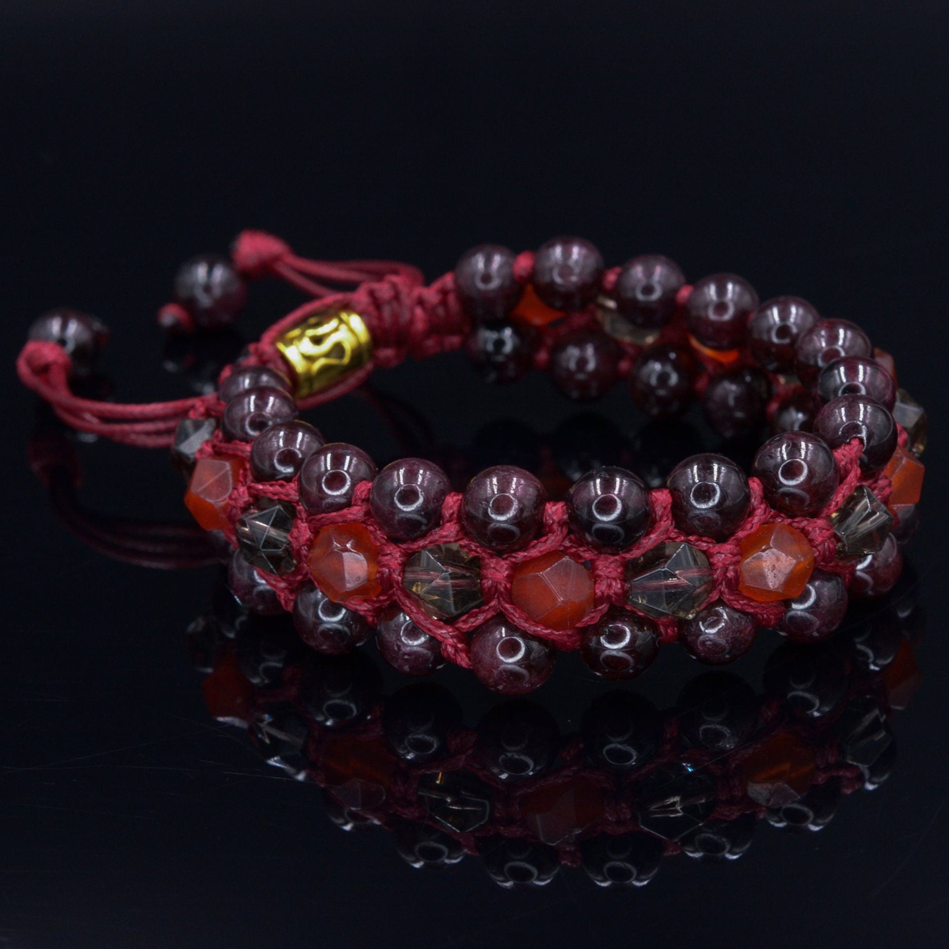 Men's Garnet 3 Row Bracelet Fire Agate Bracelet Smoky Quartz Bracelet Triple Crystal Bracelet Red Bracelet Gift for Men Macrame Bracelet  -  Shamballa Bracelet  -  Birthstone Bracelet - Gemstone Bracelet Men - Chakra Bracelet - Macrame Bracelet - Healing Bracelet - Valinde
