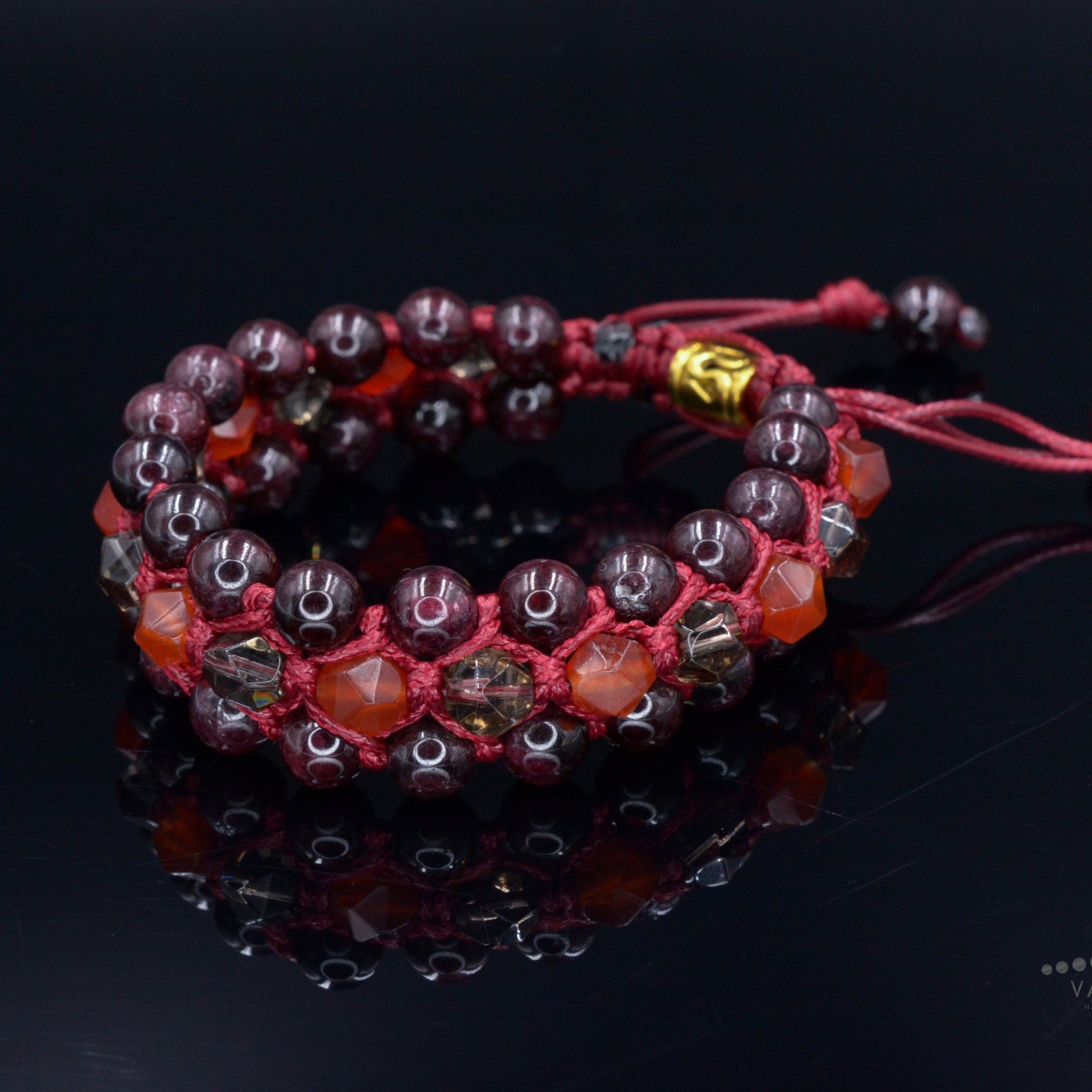Men's Garnet 3 Row Bracelet Fire Agate Bracelet Smoky Quartz Bracelet Triple Crystal Bracelet Red Bracelet Gift for Men Macrame Bracelet  -  Shamballa Bracelet  -  Birthstone Bracelet - Gemstone Bracelet Men - Chakra Bracelet - Macrame Bracelet - Healing Bracelet - Valinde
