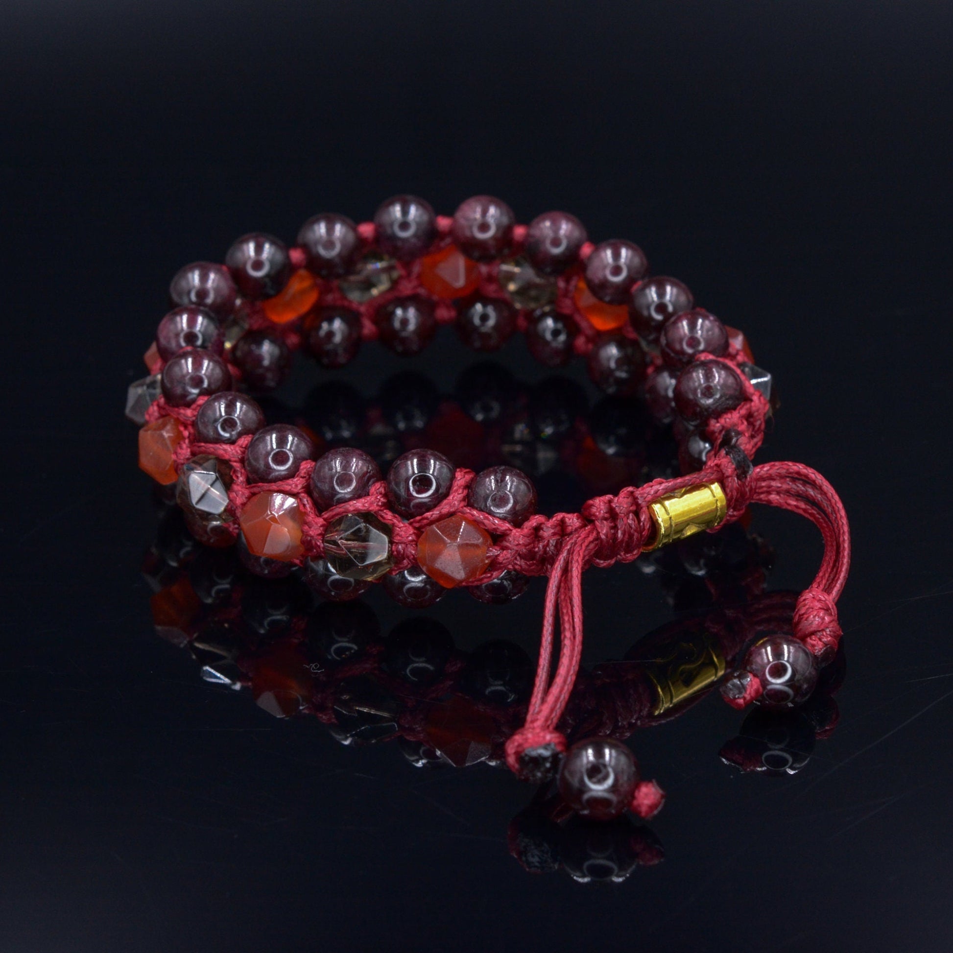 Men's Garnet 3 Row Bracelet Fire Agate Bracelet Smoky Quartz Bracelet Triple Crystal Bracelet Red Bracelet Gift for Men Macrame Bracelet  -  Shamballa Bracelet  -  Birthstone Bracelet - Gemstone Bracelet Men - Chakra Bracelet - Macrame Bracelet - Healing Bracelet - Valinde
