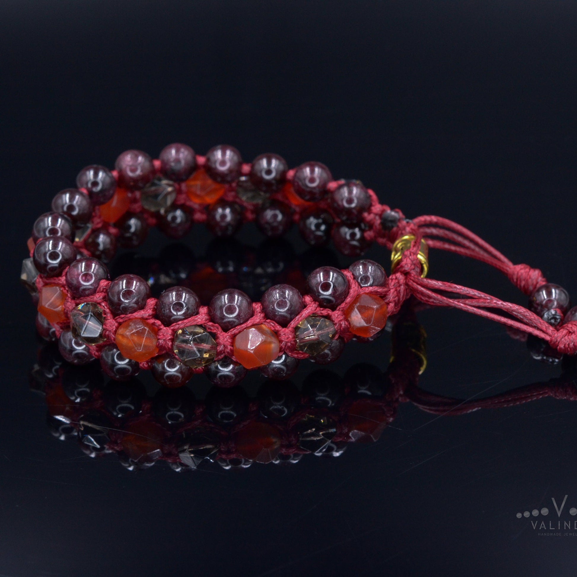 Men's Garnet 3 Row Bracelet Fire Agate Bracelet Smoky Quartz Bracelet Triple Crystal Bracelet Red Bracelet Gift for Men Macrame Bracelet  -  Shamballa Bracelet  -  Birthstone Bracelet - Gemstone Bracelet Men - Chakra Bracelet - Macrame Bracelet - Healing Bracelet - Valinde
