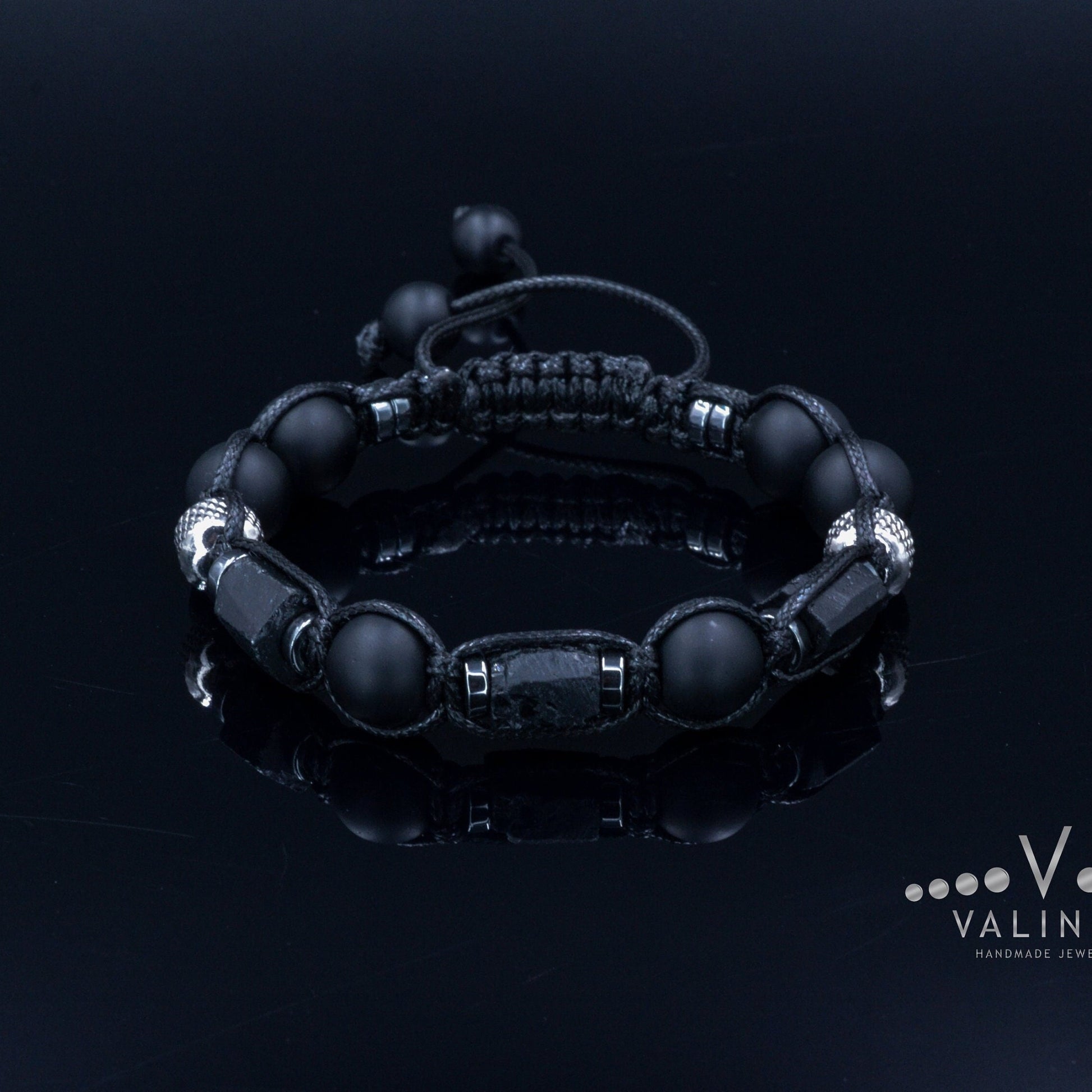 Raw Tourmaline - Bracelet for Men Protective Stone Bracelet - Men's Onyx Steel Beads Bracelet - Gift for Men -Christmas Gift - Adjustable Bracelet - Healing Bracelet - Birthstone Bracelet -Gemstone Bracelet Men
