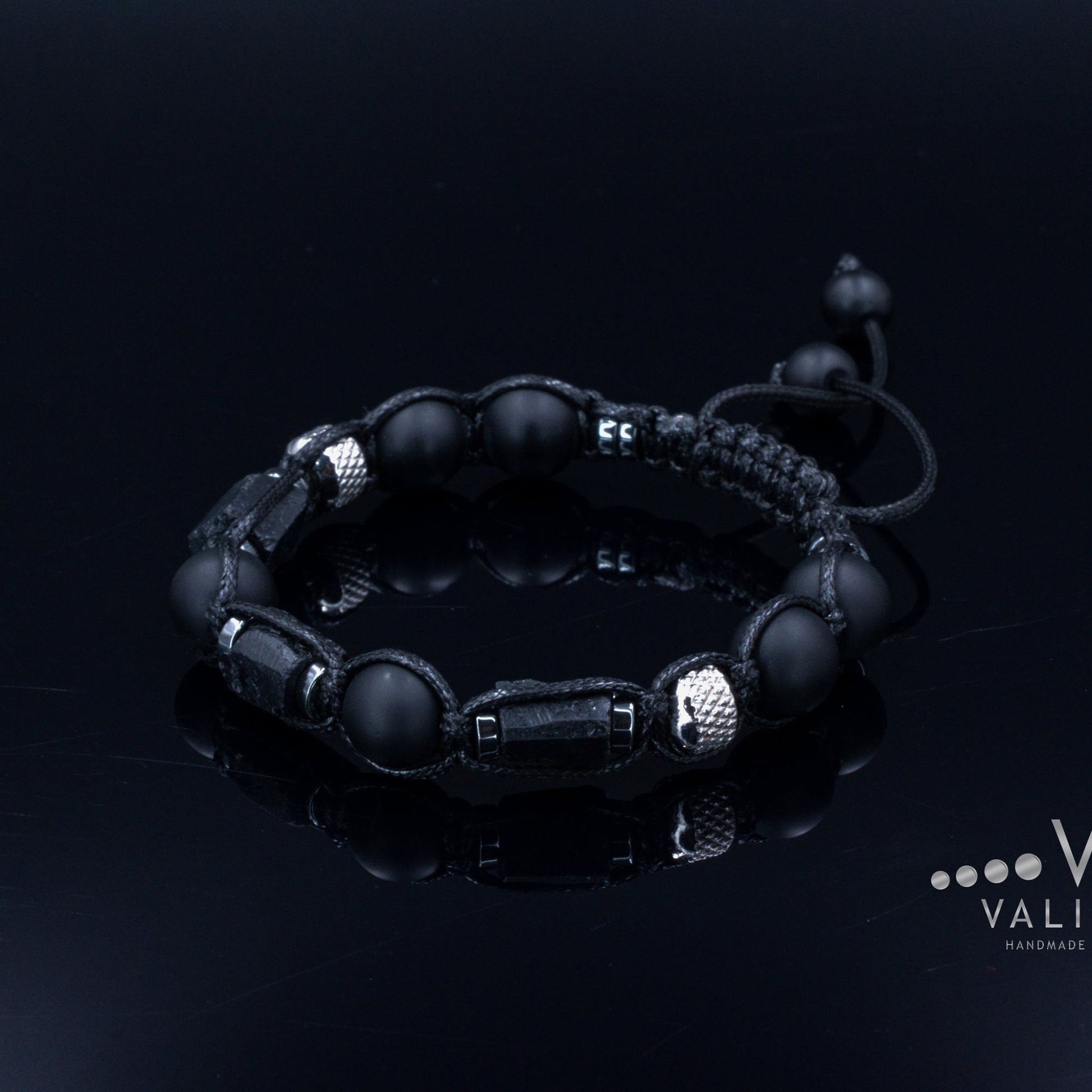 Raw Tourmaline - Bracelet for Men Protective Stone Bracelet - Men's Onyx Steel Beads Bracelet - Gift for Men -Christmas Gift - Adjustable Bracelet - Healing Bracelet - Birthstone Bracelet -Gemstone Bracelet Men