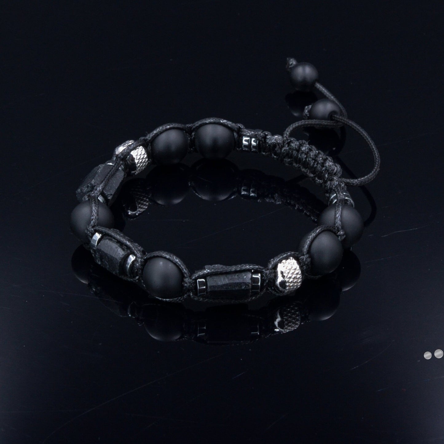 Raw Tourmaline - Bracelet for Men Protective Stone Bracelet - Men's Onyx Steel Beads Bracelet - Gift for Men -Christmas Gift - Adjustable Bracelet - Healing Bracelet - Birthstone Bracelet -Gemstone Bracelet Men