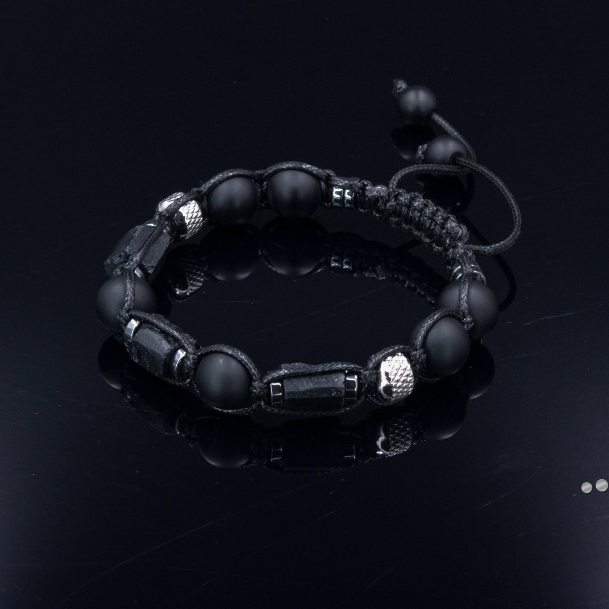 Raw Tourmaline - Bracelet for Men Protective Stone Bracelet - Men's Onyx Steel Beads Bracelet - Gift for Men -Christmas Gift - Adjustable Bracelet - Healing Bracelet - Birthstone Bracelet -Gemstone Bracelet Men