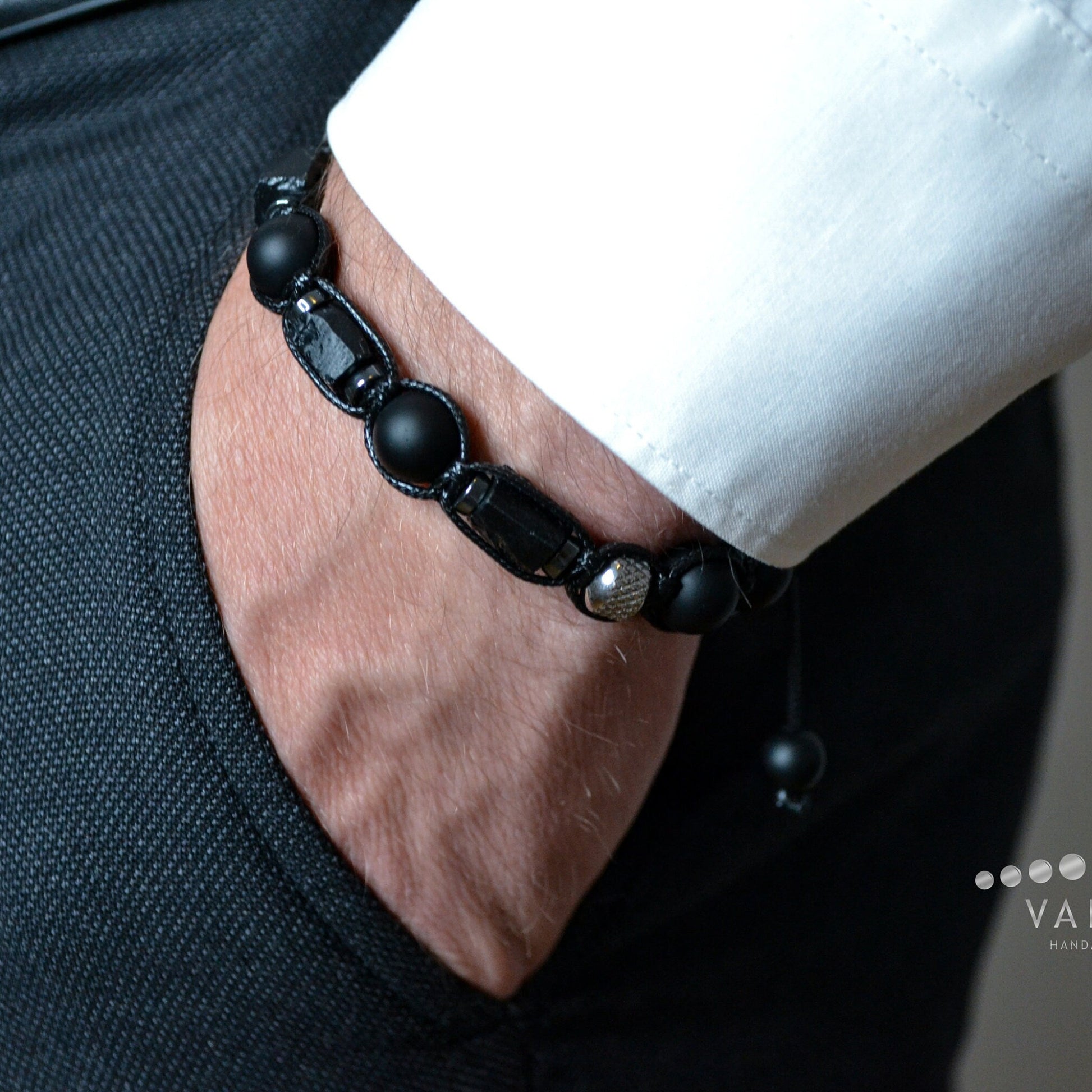 Raw Tourmaline - Bracelet for Men Protective Stone Bracelet - Men's Onyx Steel Beads Bracelet - Gift for Men -Christmas Gift - Adjustable Bracelet - Healing Bracelet - Birthstone Bracelet -Gemstone Bracelet Men