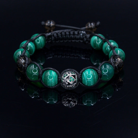 Men's Malachite Bracelet - 925 Sterling Silver Bracelet - Gift for Men - Genuine Malachite Bracelet - Macrame Stone Bracelet - Crystal Beaded Bracelet - Healing Bracelet  Birthstone Bracelet - Gemstone Bracelet Men

