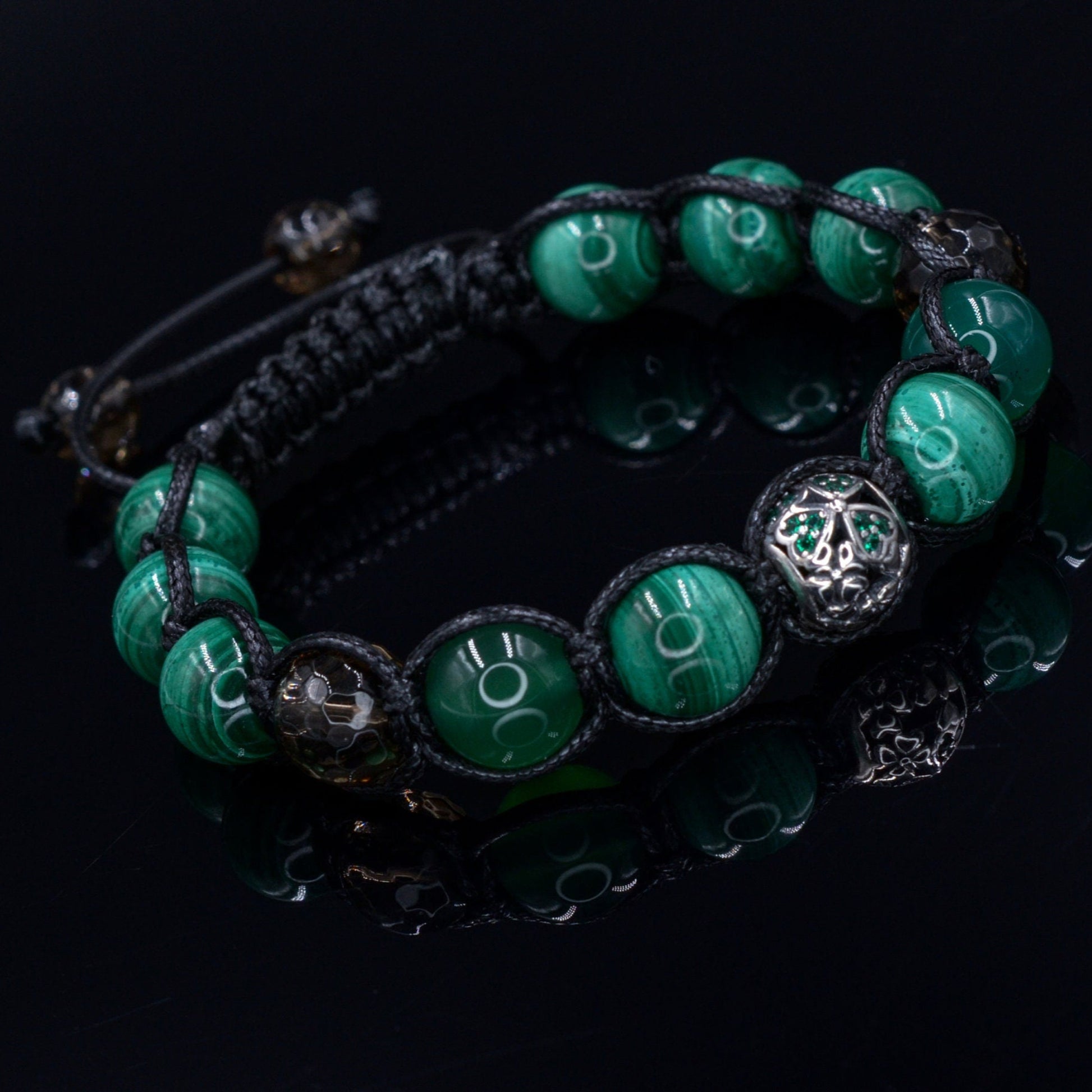 Men's Malachite Bracelet - 925 Sterling Silver Bracelet - Gift for Men - Genuine Malachite Bracelet - Macrame Stone Bracelet - Crystal Beaded Bracelet - Healing Bracelet  Birthstone Bracelet - Gemstone Bracelet Men