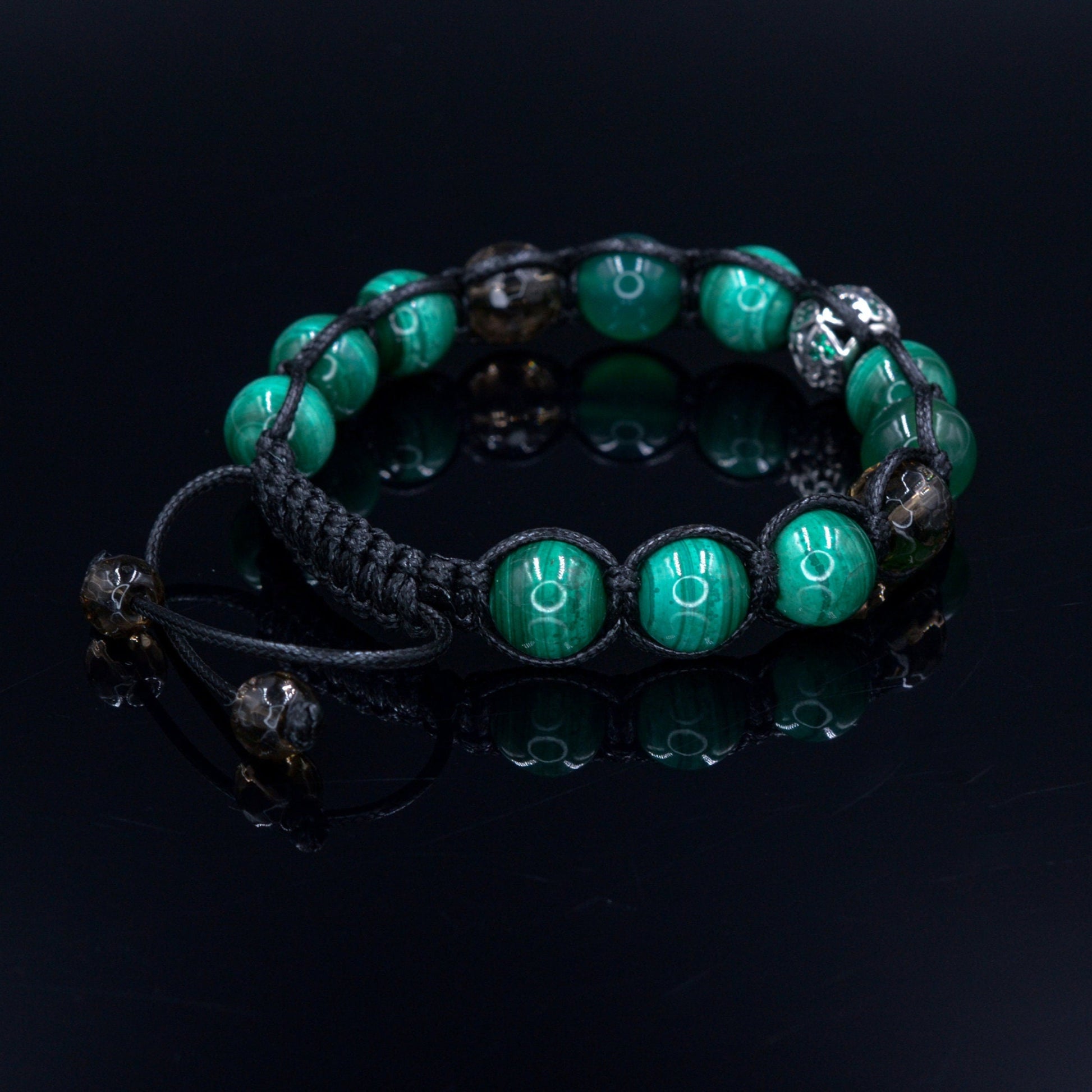 Men's Malachite Bracelet - 925 Sterling Silver Bracelet - Gift for Men - Genuine Malachite Bracelet - Macrame Stone Bracelet - Crystal Beaded Bracelet - Healing Bracelet  Birthstone Bracelet - Gemstone Bracelet Men
