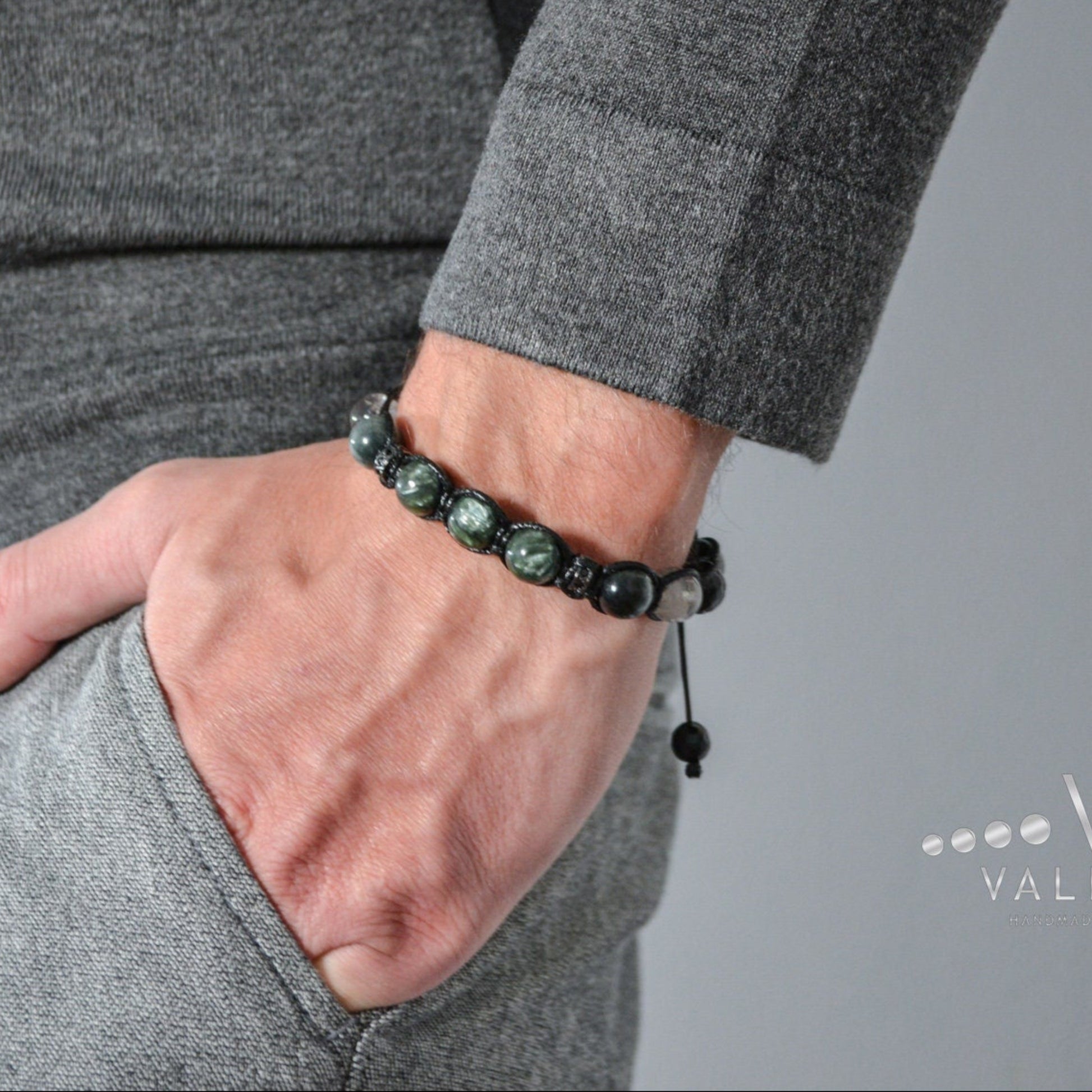 Seraphinite Bracelet for Men Men's Gemstone Bracelet Hawk's Eye Bracelet Gift for Men Adjustable Macrame Bracelet Crystal Bracelet for Man - Shamballa Bracelet - Mantra Bracelet  -  Yoga Bracelet -  Birthstone Bracelet - Gemstone Bracelet Men - Chakra Bracelet - Macrame Bracelet - Healing Bracelet - Gift for Father - Gift For Men - Valinde
