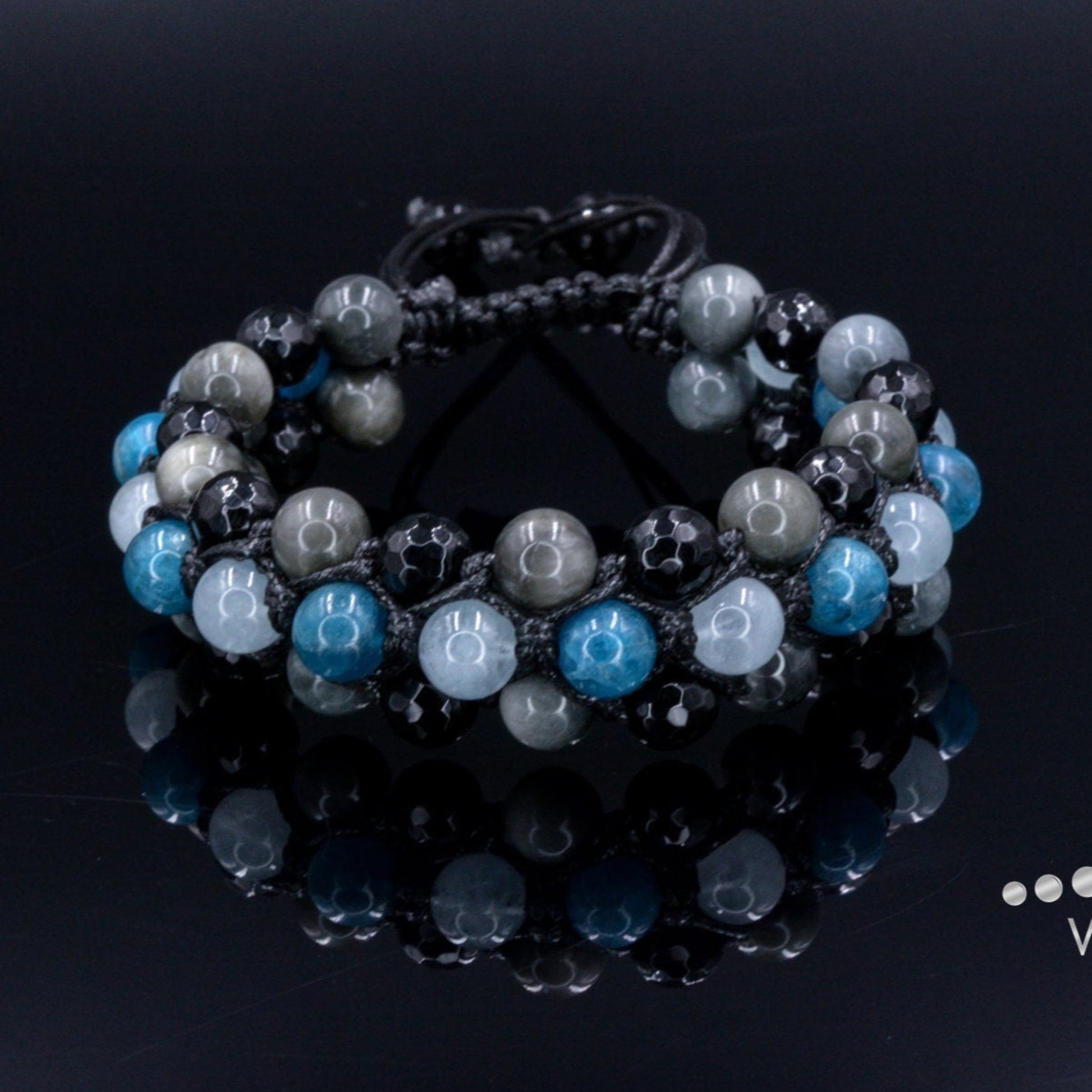 Apatite Triple Bracelet Men's Aquamarine Bracelet Gift for Men Crystal Bracelet Hawk's Eye Bracelet 3 Row Bracelet Adjustable Bracelet- Shamballa Bracelet - Birthstone Bracelet - Gemstone Bracelet Men - Chakra Bracelet - Macrame Bracelet - Healing Bracelet - Valinde