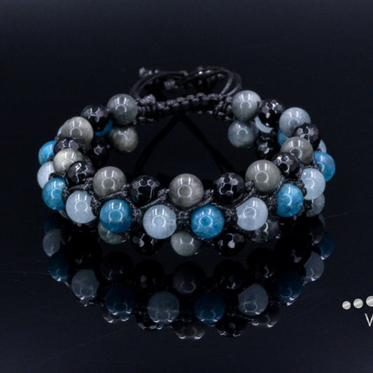 Apatite Triple Bracelet Men's Aquamarine Bracelet Gift for Men Crystal Bracelet Hawk's Eye Bracelet 3 Row Bracelet Adjustable Bracelet- Shamballa Bracelet - Birthstone Bracelet - Gemstone Bracelet Men - Chakra Bracelet - Macrame Bracelet - Healing Bracelet - Valinde