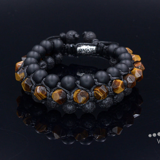 Faceted Tiger's Eye Triple Bracelet Onyx Lava Stone Bracelet 3 Row Raw Beads Bracelet Black Stone Bracelet Macrame Bracelet Gift for Men -  Shamballa Bracelet  -  Birthstone Bracelet - Gemstone Bracelet Men - Chakra Bracelet - Macrame Bracelet - Healing Bracelet - Valinde
