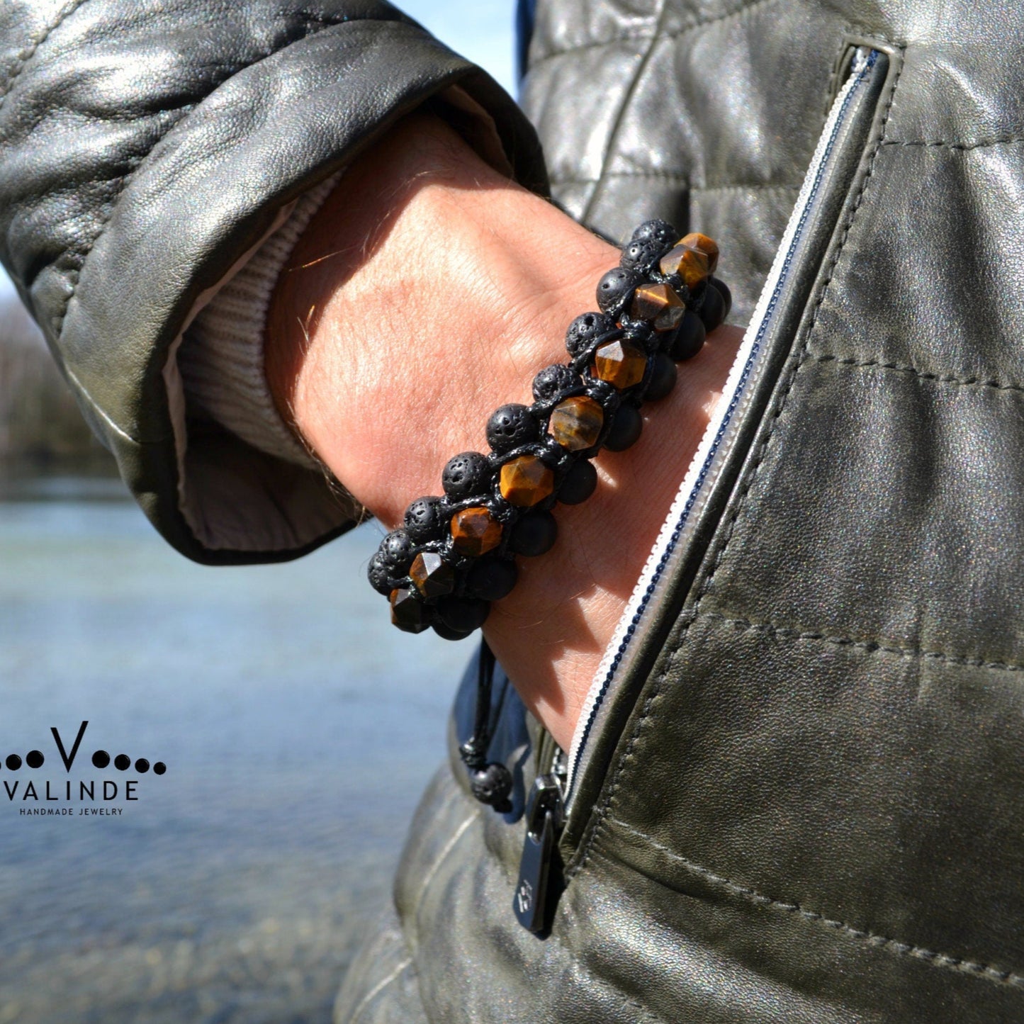 Faceted Tiger's Eye Triple Bracelet Onyx Lava Stone Bracelet 3 Row Raw Beads Bracelet Black Stone Bracelet Macrame Bracelet Gift for Men -  Shamballa Bracelet  -  Birthstone Bracelet - Gemstone Bracelet Men - Chakra Bracelet - Macrame Bracelet - Healing Bracelet - Valinde

