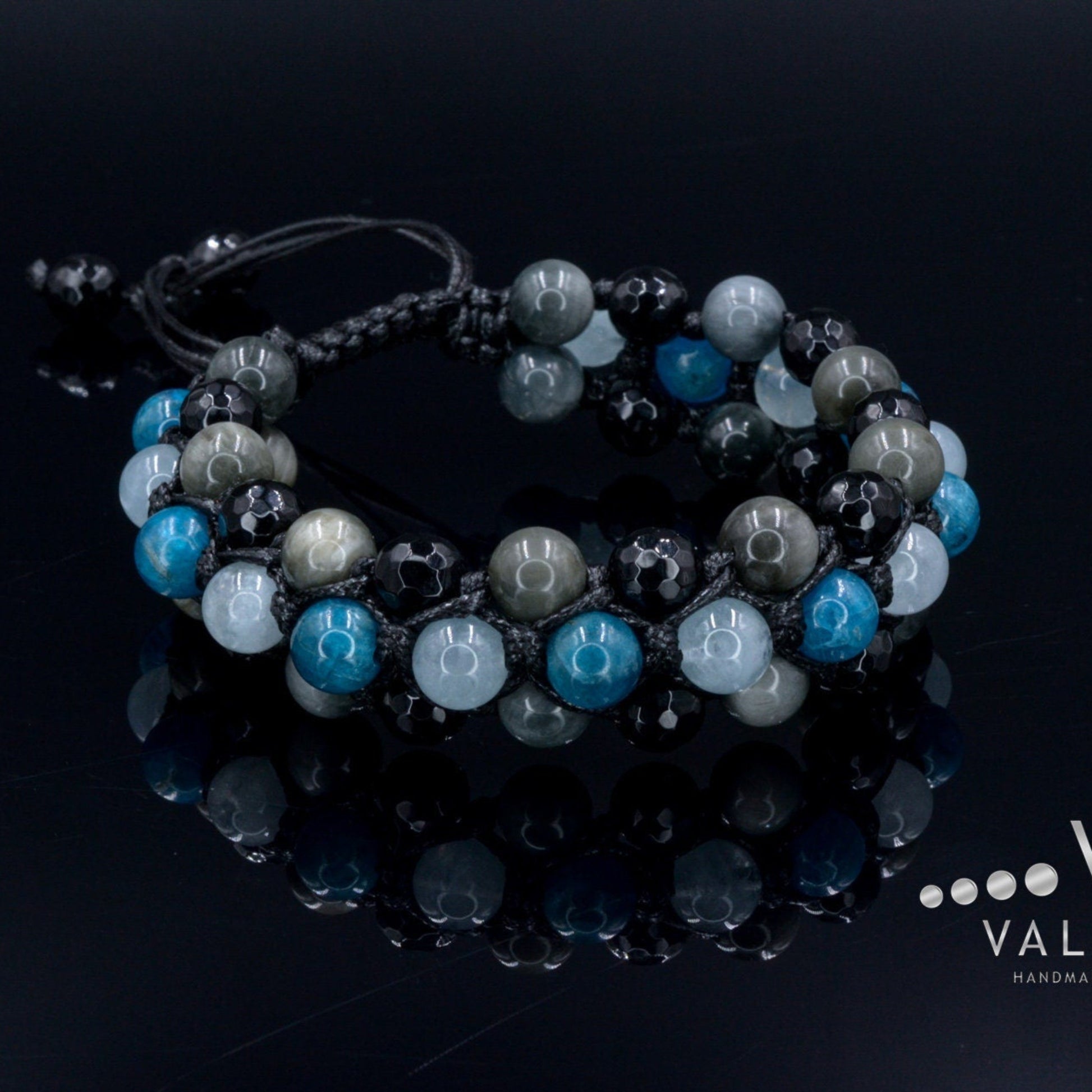 Apatite Triple Bracelet Men's Aquamarine Bracelet Gift for Men Crystal Bracelet Hawk's Eye Bracelet 3 Row Bracelet Adjustable Bracelet- Shamballa Bracelet - Birthstone Bracelet - Gemstone Bracelet Men - Chakra Bracelet - Macrame Bracelet - Healing Bracelet - Valinde
