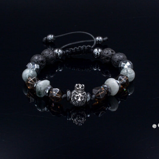 Men's Lion Bracelet Hawk's Eye and Hematite Beads Bracelet Steel Lion Head Bracelet Gift for Men Crystal Bracelet Adjustable Bracelet  - Shamballa Bracelet - Mantra Bracelet  -  Birthstone Bracelet - Gemstone Bracelet Men - Chakra Bracelet - Macrame Bracelet - Healing Bracelet - Valinde