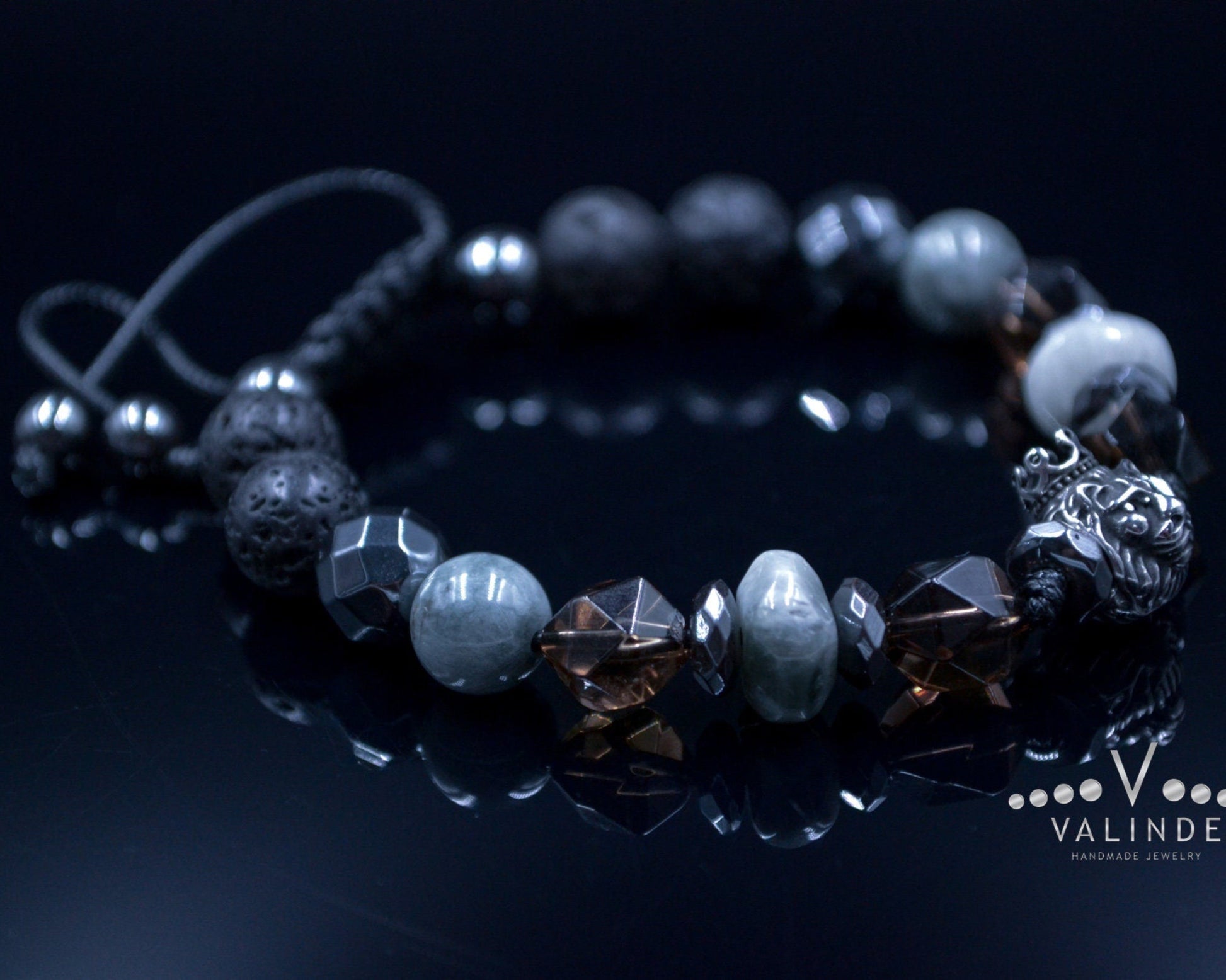Men's Lion Bracelet Hawk's Eye and Hematite Beads Bracelet Steel Lion Head Bracelet Gift for Men Crystal Bracelet Adjustable Bracelet  - Shamballa Bracelet - Mantra Bracelet  -  Birthstone Bracelet - Gemstone Bracelet Men - Chakra Bracelet - Macrame Bracelet - Healing Bracelet - Valinde
