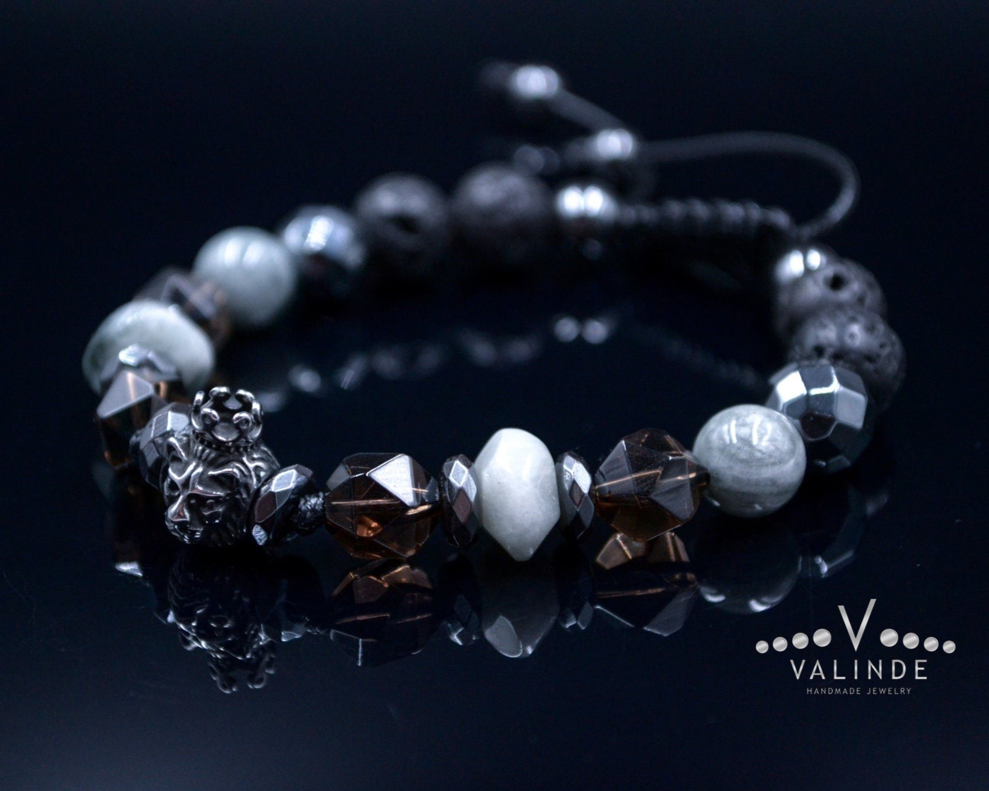 Men's Lion Bracelet Hawk's Eye and Hematite Beads Bracelet Steel Lion Head Bracelet Gift for Men Crystal Bracelet Adjustable Bracelet  - Shamballa Bracelet - Mantra Bracelet  -  Birthstone Bracelet - Gemstone Bracelet Men - Chakra Bracelet - Macrame Bracelet - Healing Bracelet - Valinde

