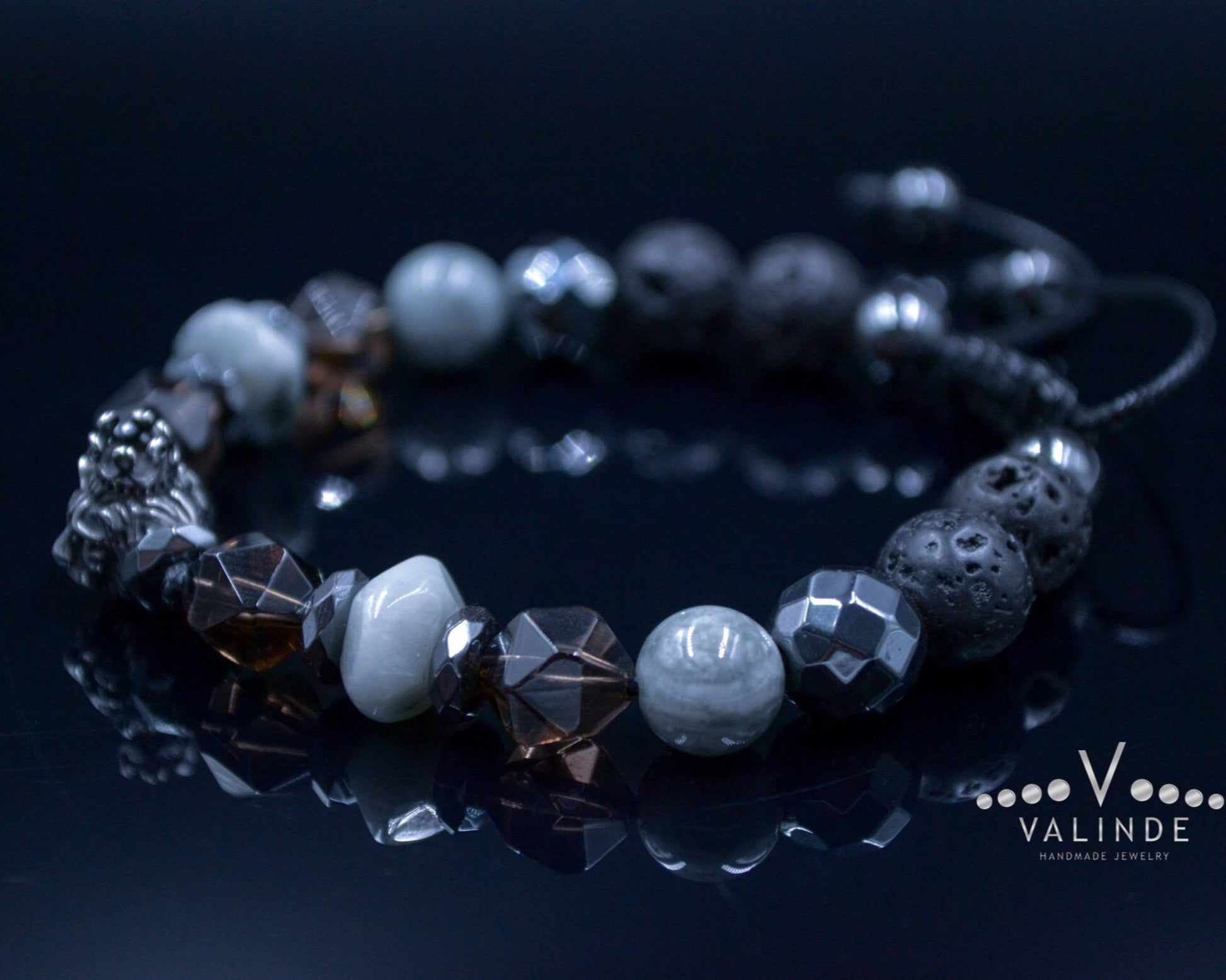 Men's Lion Bracelet Hawk's Eye and Hematite Beads Bracelet Steel Lion Head Bracelet Gift for Men Crystal Bracelet Adjustable Bracelet  - Shamballa Bracelet - Mantra Bracelet  -  Birthstone Bracelet - Gemstone Bracelet Men - Chakra Bracelet - Macrame Bracelet - Healing Bracelet - Valinde
