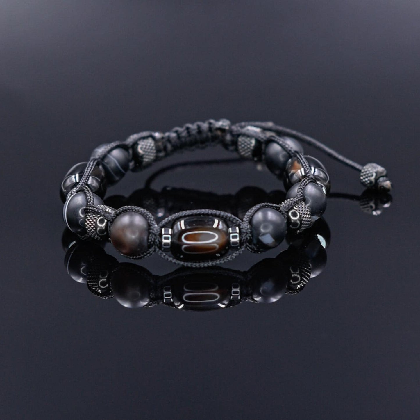 Men's Black Natural Agate Stainless Steel Beaded Gemstone Bracelet, Gift for Men, Braided Adjustable Macrame Bracelet, Gift for Him - Shamballa Bracelet - Mantra Bracelet  -  Yoga Bracelet -  Birthstone Bracelet - Gemstone Bracelet Men - Chakra Bracelet - Macrame Bracelet - Healing Bracelet - Gift for Father - Gift For Men - Valinde

