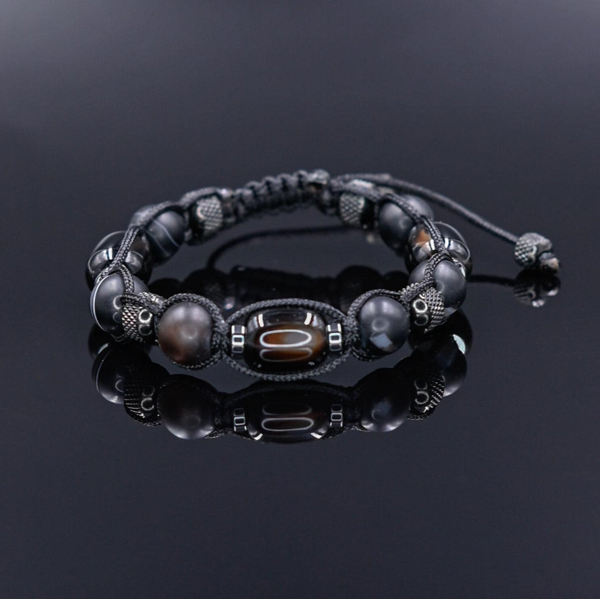 Men's Black Natural Agate Stainless Steel Beaded Gemstone Bracelet, Gift for Men, Braided Adjustable Macrame Bracelet, Gift for Him - Shamballa Bracelet - Mantra Bracelet  -  Yoga Bracelet -  Birthstone Bracelet - Gemstone Bracelet Men - Chakra Bracelet - Macrame Bracelet - Healing Bracelet - Gift for Father - Gift For Men - Valinde
