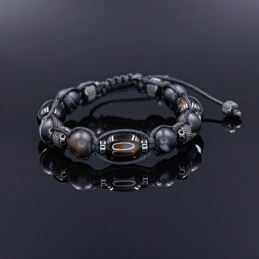 Men's Black Natural Agate Stainless Steel Beaded Gemstone Bracelet, Gift for Men, Braided Adjustable Macrame Bracelet, Gift for Him - Shamballa Bracelet - Mantra Bracelet  -  Yoga Bracelet -  Birthstone Bracelet - Gemstone Bracelet Men - Chakra Bracelet - Macrame Bracelet - Healing Bracelet - Gift for Father - Gift For Men - Valinde
