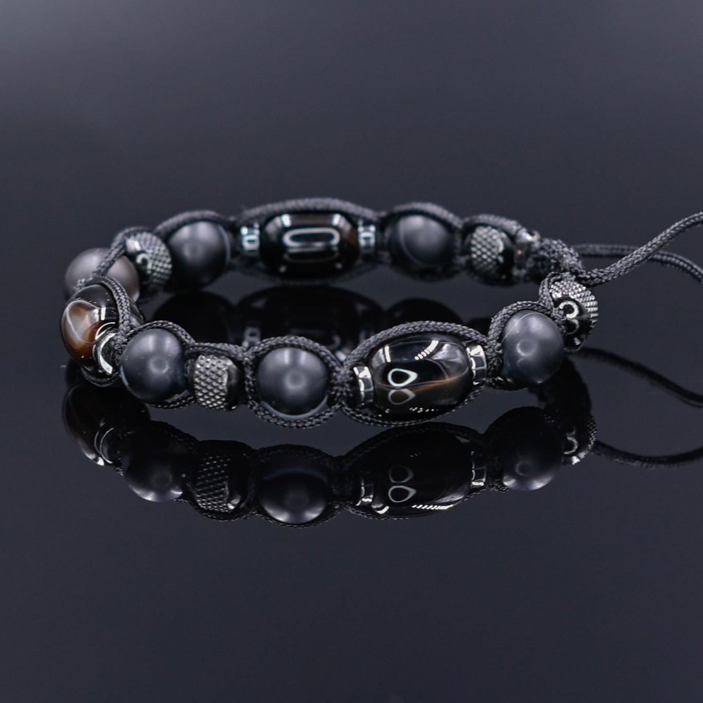 Men's Black Natural Agate Stainless Steel Beaded Gemstone Bracelet, Gift for Men, Braided Adjustable Macrame Bracelet, Gift for Him - Shamballa Bracelet - Mantra Bracelet  -  Yoga Bracelet -  Birthstone Bracelet - Gemstone Bracelet Men - Chakra Bracelet - Macrame Bracelet - Healing Bracelet - Gift for Father - Gift For Men - Valinde
