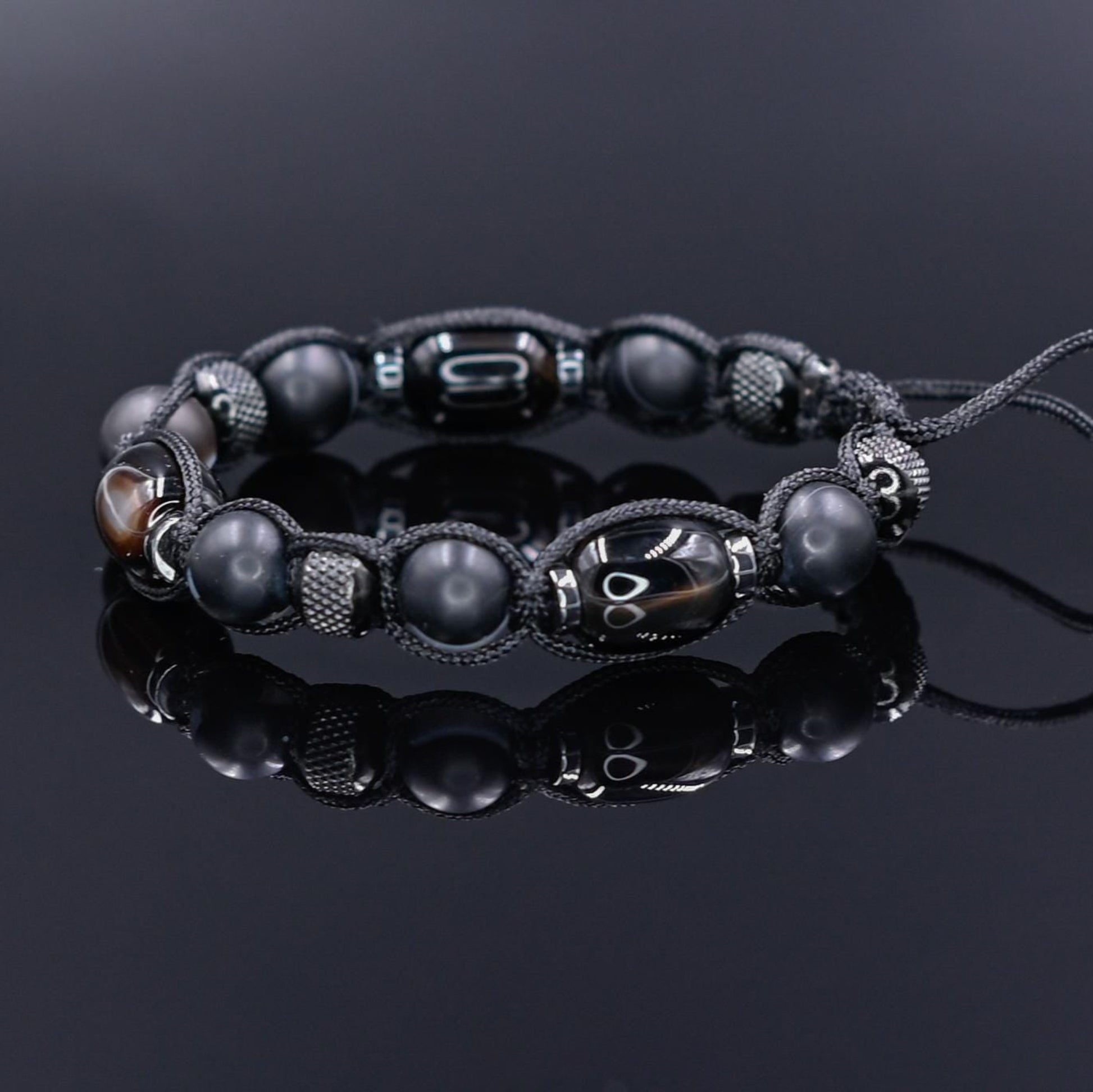 Men's Black Natural Agate Stainless Steel Beaded Gemstone Bracelet, Gift for Men, Braided Adjustable Macrame Bracelet, Gift for Him - Shamballa Bracelet - Mantra Bracelet  -  Yoga Bracelet -  Birthstone Bracelet - Gemstone Bracelet Men - Chakra Bracelet - Macrame Bracelet - Healing Bracelet - Gift for Father - Gift For Men - Valinde
