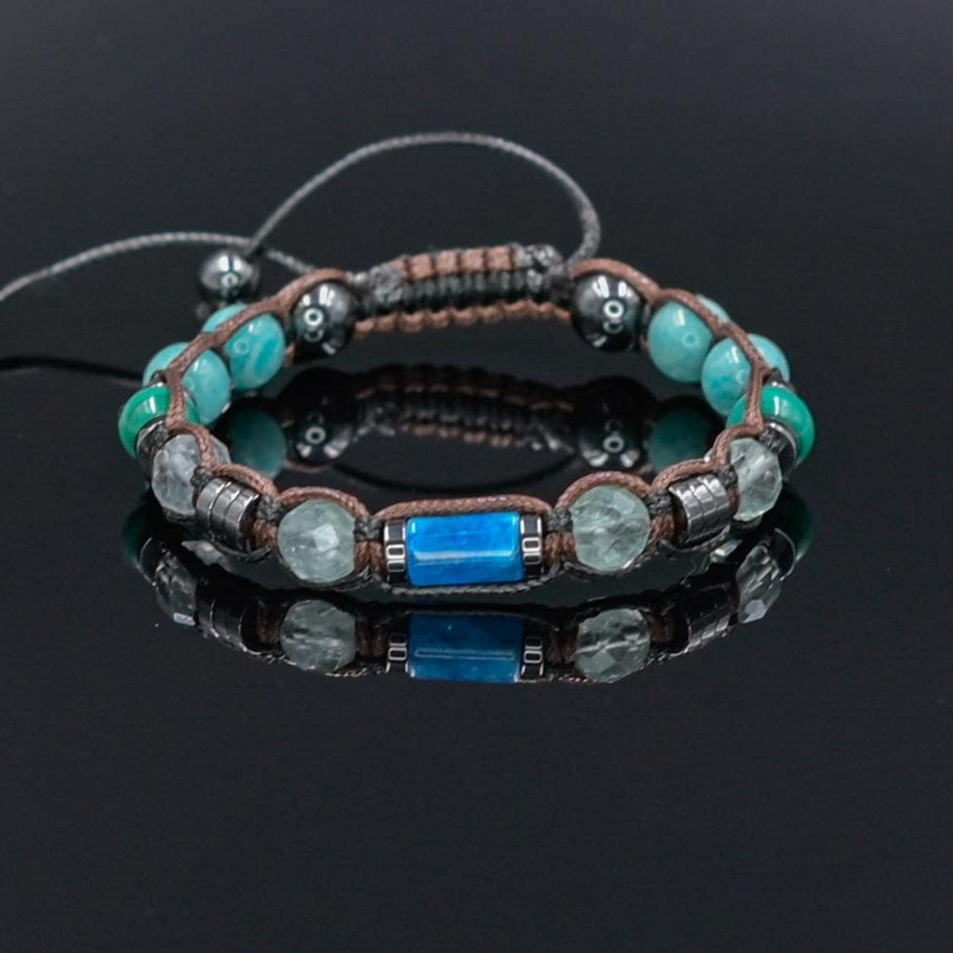 Gemstone Apatite Fluorite Malachite Amazonite Braided Bracelet, Adjustable Beaded Bracelet, Jewelry Gift for Him- Shamballa Bracelet - Mantra Bracelet  -  Yoga Bracelet -  Birthstone Bracelet - Gemstone Bracelet Men - Chakra Bracelet - Macrame Bracelet - Healing Bracelet - Gift for Father - Gift For Men - Valinde
