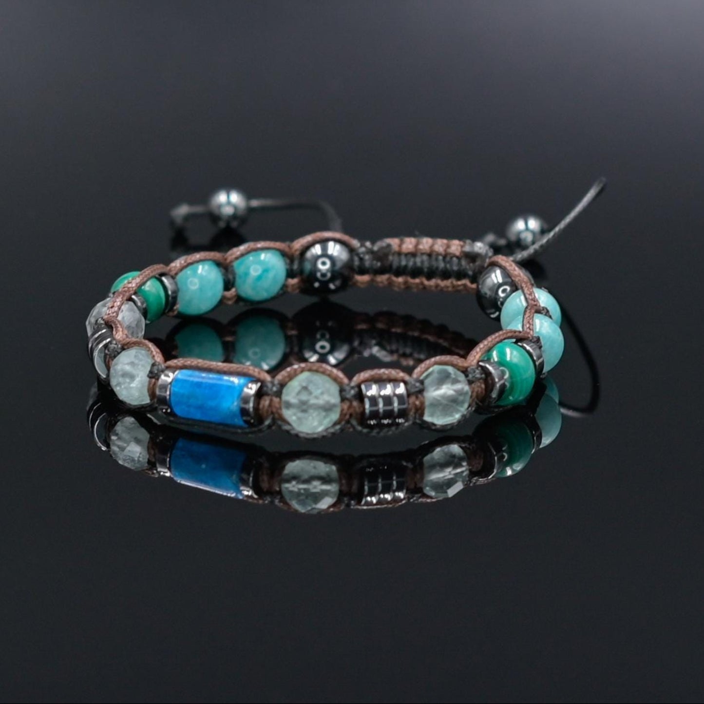 Gemstone Apatite Fluorite Malachite Amazonite Braided Bracelet, Adjustable Beaded Bracelet, Jewelry Gift for Him- Shamballa Bracelet - Mantra Bracelet  -  Yoga Bracelet -  Birthstone Bracelet - Gemstone Bracelet Men - Chakra Bracelet - Macrame Bracelet - Healing Bracelet - Gift for Father - Gift For Men - Valinde
