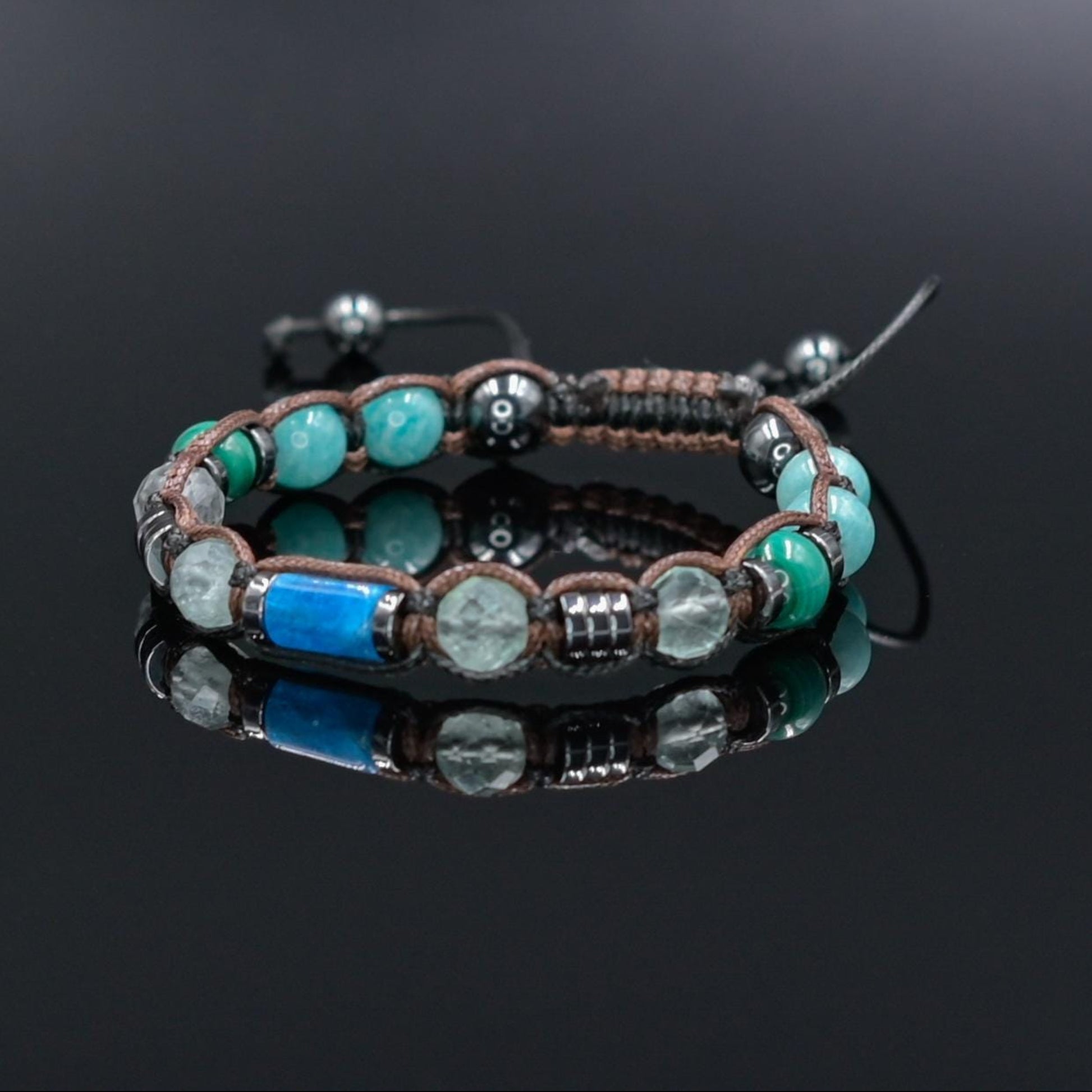 Gemstone Apatite Fluorite Malachite Amazonite Braided Bracelet, Adjustable Beaded Bracelet, Jewelry Gift for Him- Shamballa Bracelet - Mantra Bracelet  -  Yoga Bracelet -  Birthstone Bracelet - Gemstone Bracelet Men - Chakra Bracelet - Macrame Bracelet - Healing Bracelet - Gift for Father - Gift For Men - Valinde
