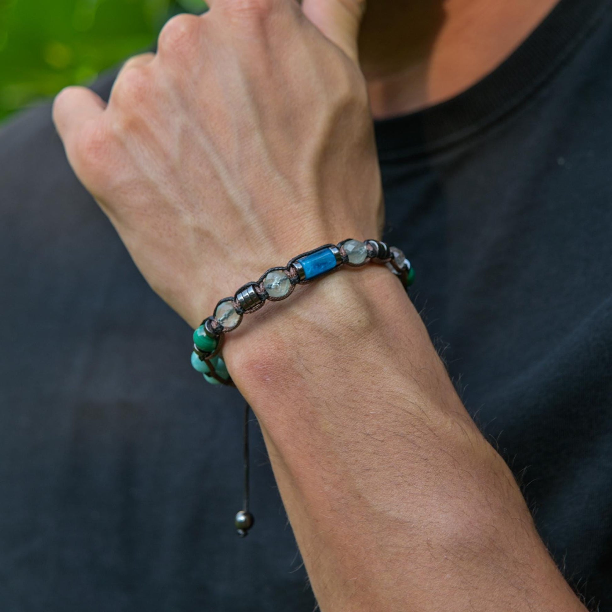 Gemstone Apatite Fluorite Malachite Amazonite Braided Bracelet, Adjustable Beaded Bracelet, Jewelry Gift for Him- Shamballa Bracelet - Mantra Bracelet  -  Yoga Bracelet -  Birthstone Bracelet - Gemstone Bracelet Men - Chakra Bracelet - Macrame Bracelet - Healing Bracelet - Gift for Father - Gift For Men - Valinde
