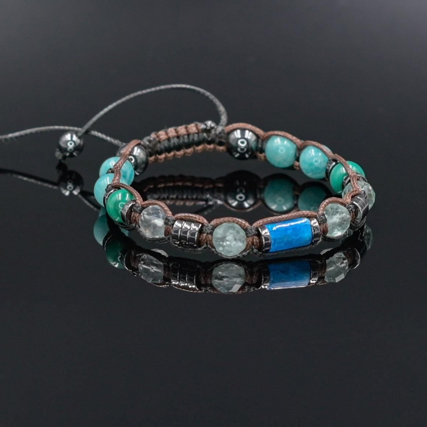 Gemstone Apatite Fluorite Malachite Amazonite Braided Bracelet, Adjustable Beaded Bracelet, Jewelry Gift for Him- Shamballa Bracelet - Mantra Bracelet  -  Yoga Bracelet -  Birthstone Bracelet - Gemstone Bracelet Men - Chakra Bracelet - Macrame Bracelet - Healing Bracelet - Gift for Father - Gift For Men - Valinde
