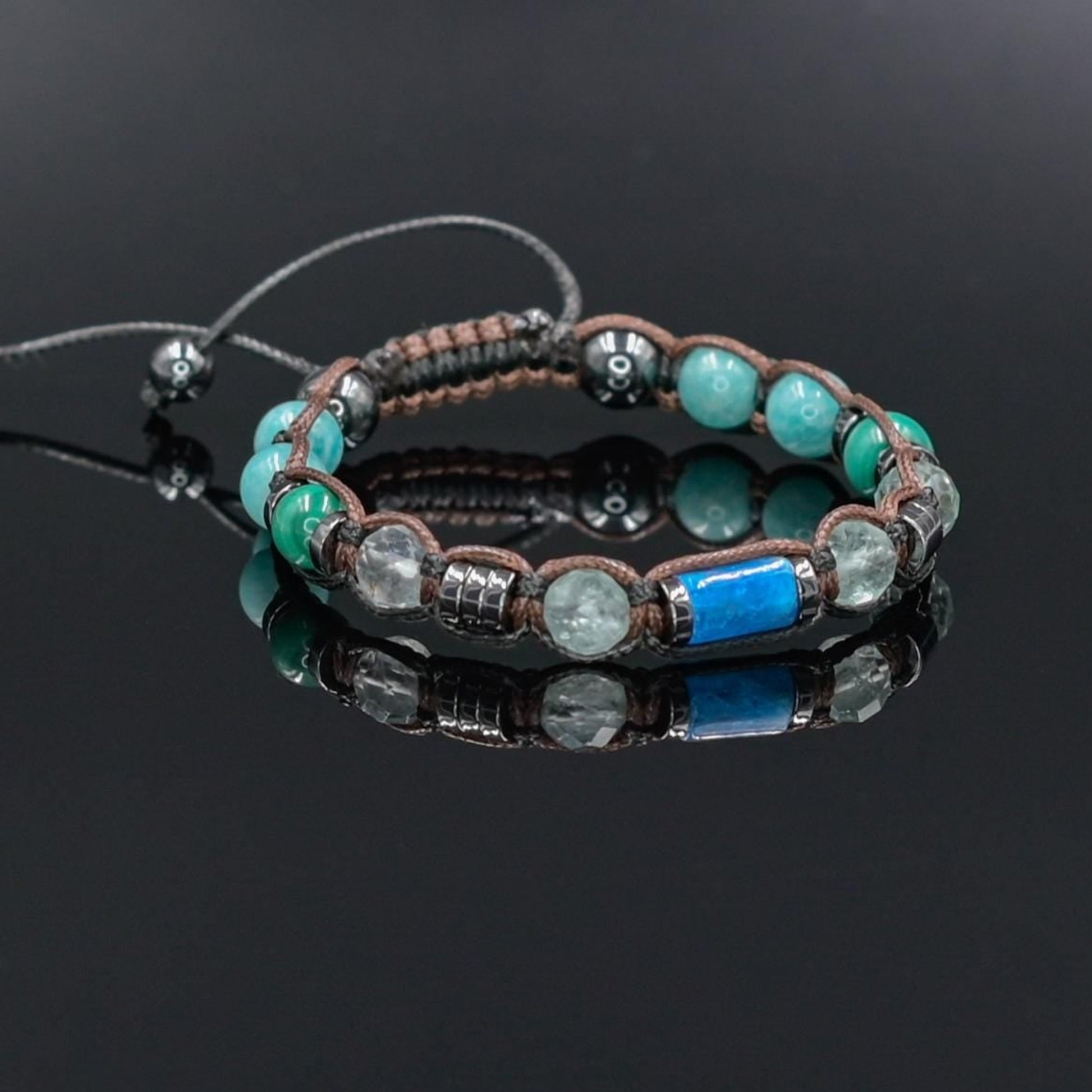 Gemstone Apatite Fluorite Malachite Amazonite Braided Bracelet, Adjustable Beaded Bracelet, Jewelry Gift for Him- Shamballa Bracelet - Mantra Bracelet  -  Yoga Bracelet -  Birthstone Bracelet - Gemstone Bracelet Men - Chakra Bracelet - Macrame Bracelet - Healing Bracelet - Gift for Father - Gift For Men - Valinde
