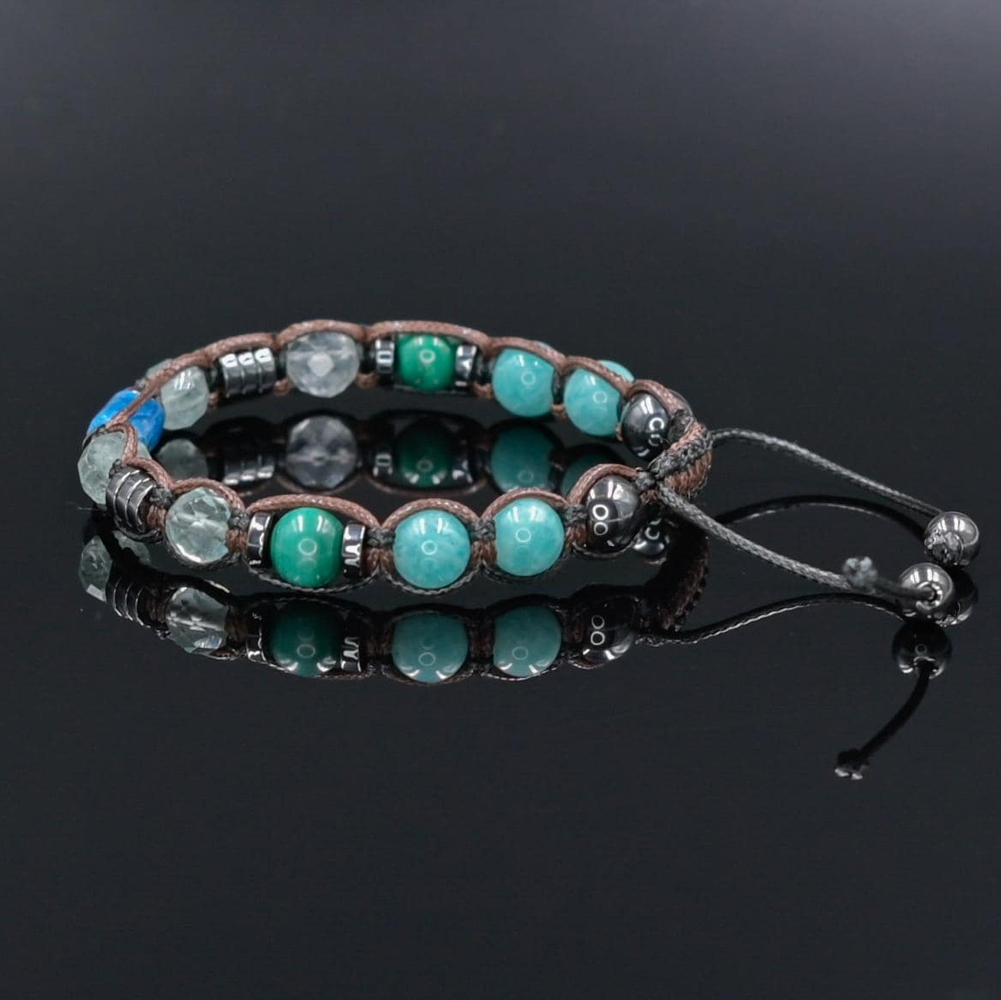 Gemstone Apatite Fluorite Malachite Amazonite Braided Bracelet, Adjustable Beaded Bracelet, Jewelry Gift for Him- Shamballa Bracelet - Mantra Bracelet  -  Yoga Bracelet -  Birthstone Bracelet - Gemstone Bracelet Men - Chakra Bracelet - Macrame Bracelet - Healing Bracelet - Gift for Father - Gift For Men - Valinde
