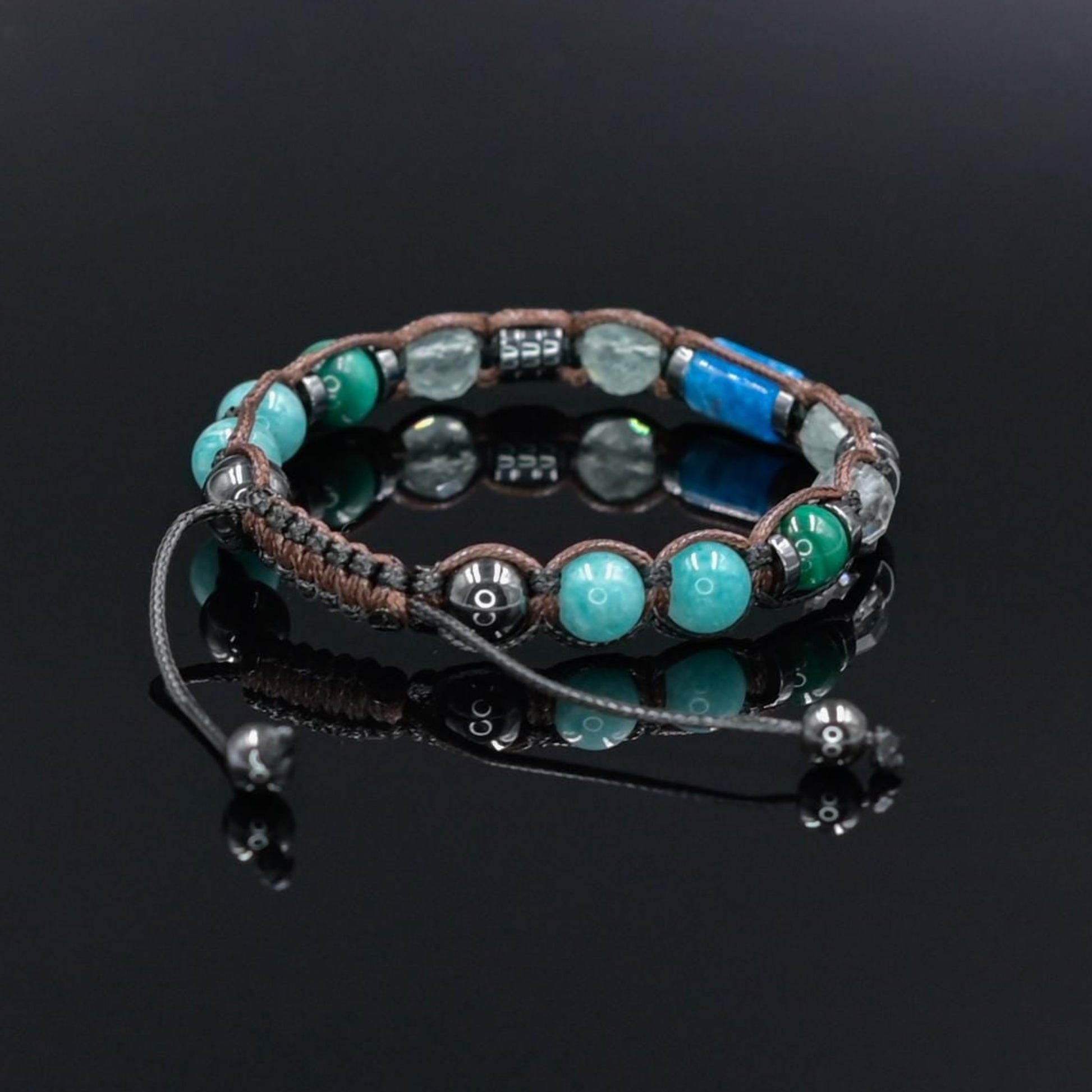 Gemstone Apatite Fluorite Malachite Amazonite Braided Bracelet, Adjustable Beaded Bracelet, Jewelry Gift for Him- Shamballa Bracelet - Mantra Bracelet  -  Yoga Bracelet -  Birthstone Bracelet - Gemstone Bracelet Men - Chakra Bracelet - Macrame Bracelet - Healing Bracelet - Gift for Father - Gift For Men - Valinde
