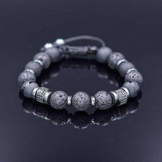 Black Onyx Lava Stone Bracelet, Men's Gemstone Beaded Bracelet, Gift for Men, Adjustable Braided Bracelet, Hematite Bracelet, Christmas Gift - Shamballa Bracelet - Mantra Bracelet  -  Yoga Bracelet -  Birthstone Bracelet - Gemstone Bracelet Men - Chakra Bracelet - Macrame Bracelet - Healing Bracelet - Gift for Father - Gift For Men - Valinde
