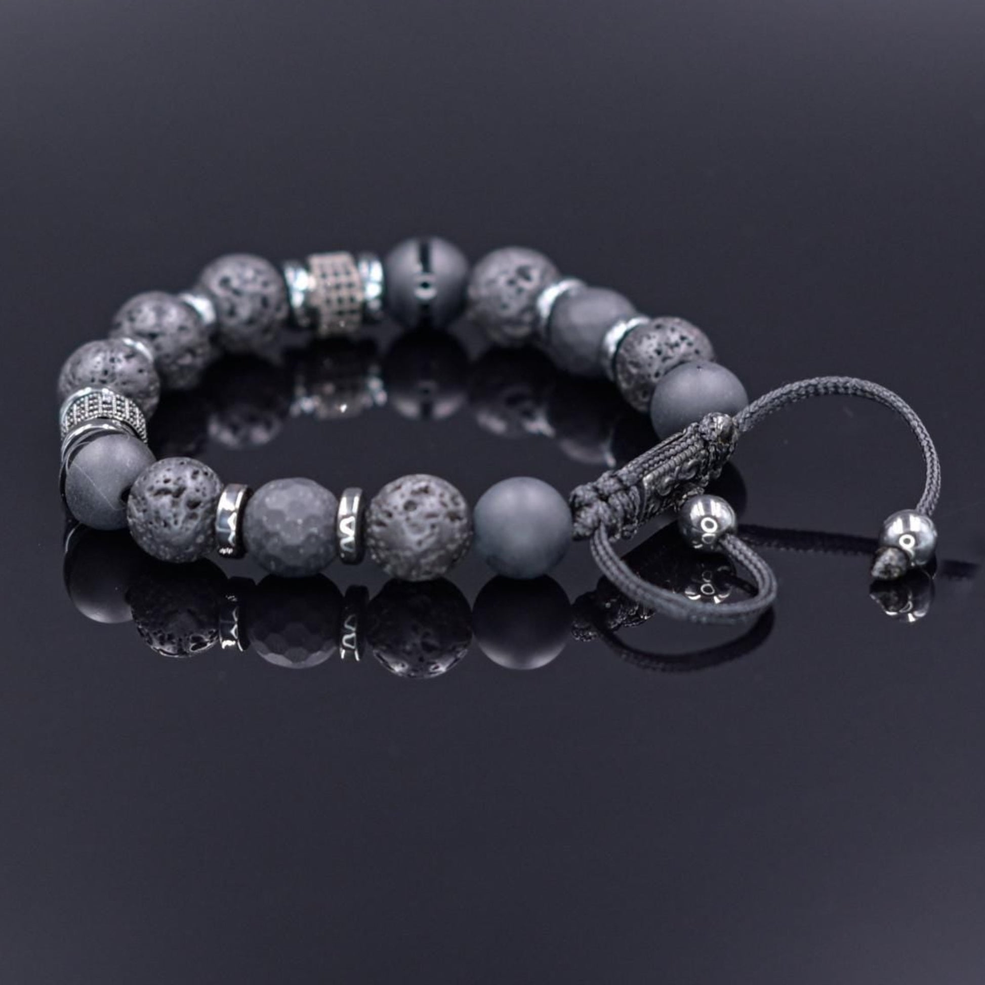 Black Onyx Lava Stone Bracelet, Men's Gemstone Beaded Bracelet, Gift for Men, Adjustable Braided Bracelet, Hematite Bracelet, Christmas Gift - Shamballa Bracelet - Mantra Bracelet  -  Yoga Bracelet -  Birthstone Bracelet - Gemstone Bracelet Men - Chakra Bracelet - Macrame Bracelet - Healing Bracelet - Gift for Father - Gift For Men - Valinde
