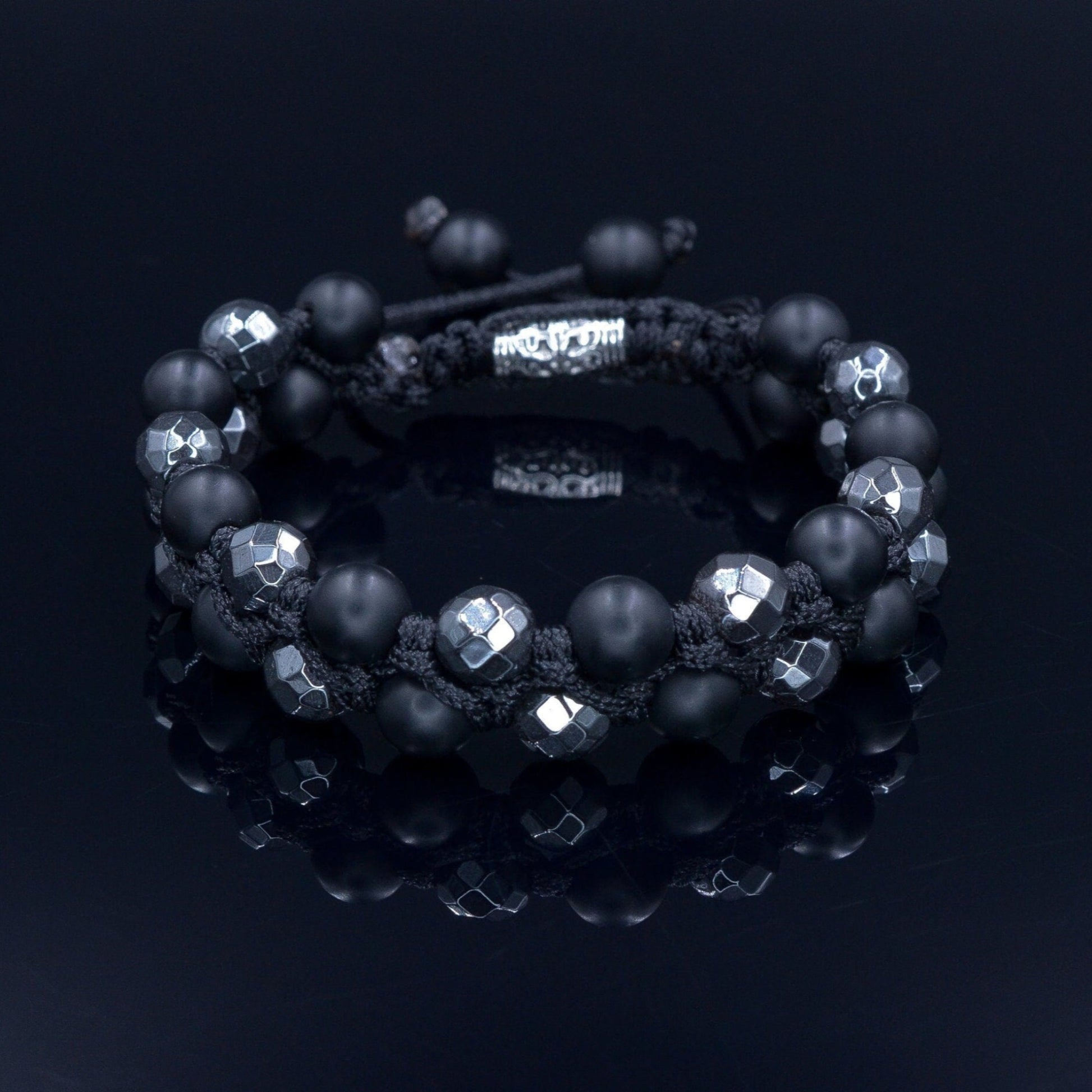 Men's Grey Hematite Bracelet Double Row Macrame Bracelet Black Onyx Beaded Bracelet Stone Bracelet Adjustable Bracelet Gift for Men  - Shamballa Bracelet - Birthstone Bracelet - Gemstone Bracelet Men - Chakra Bracelet - Macrame Bracelet - Healing Bracelet - Valinde