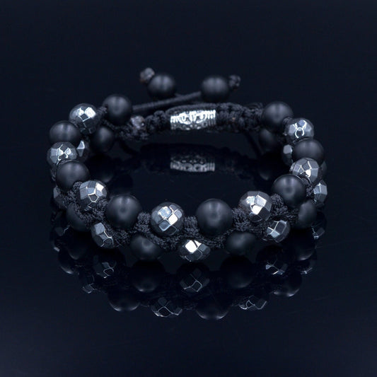 Men's Grey Hematite Bracelet Double Row Macrame Bracelet Black Onyx Beaded Bracelet Stone Bracelet Adjustable Bracelet Gift for Men  - Shamballa Bracelet - Birthstone Bracelet - Gemstone Bracelet Men - Chakra Bracelet - Macrame Bracelet - Healing Bracelet - Valinde